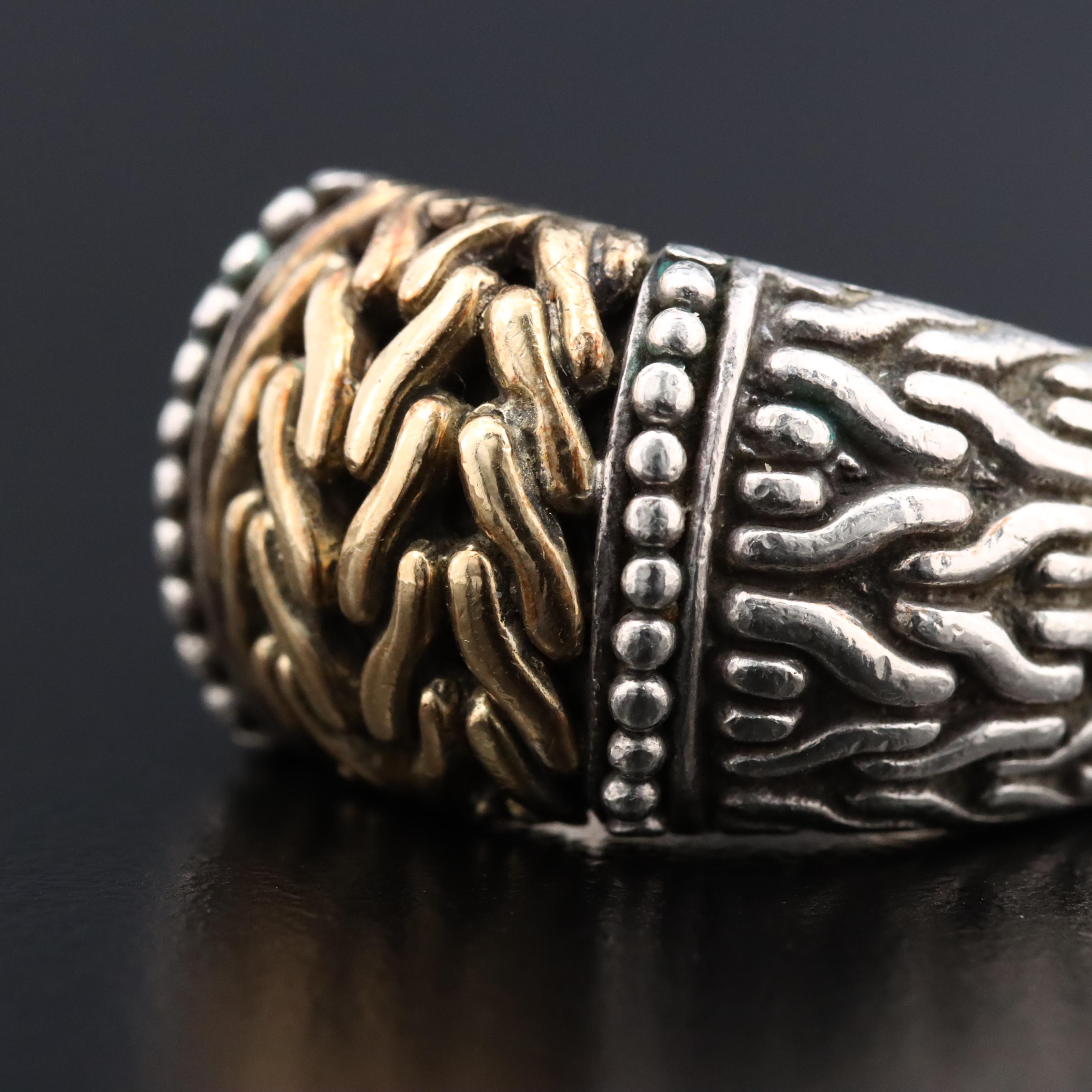 John Hardy Sterling and 18K Classic Chain Dome Ring