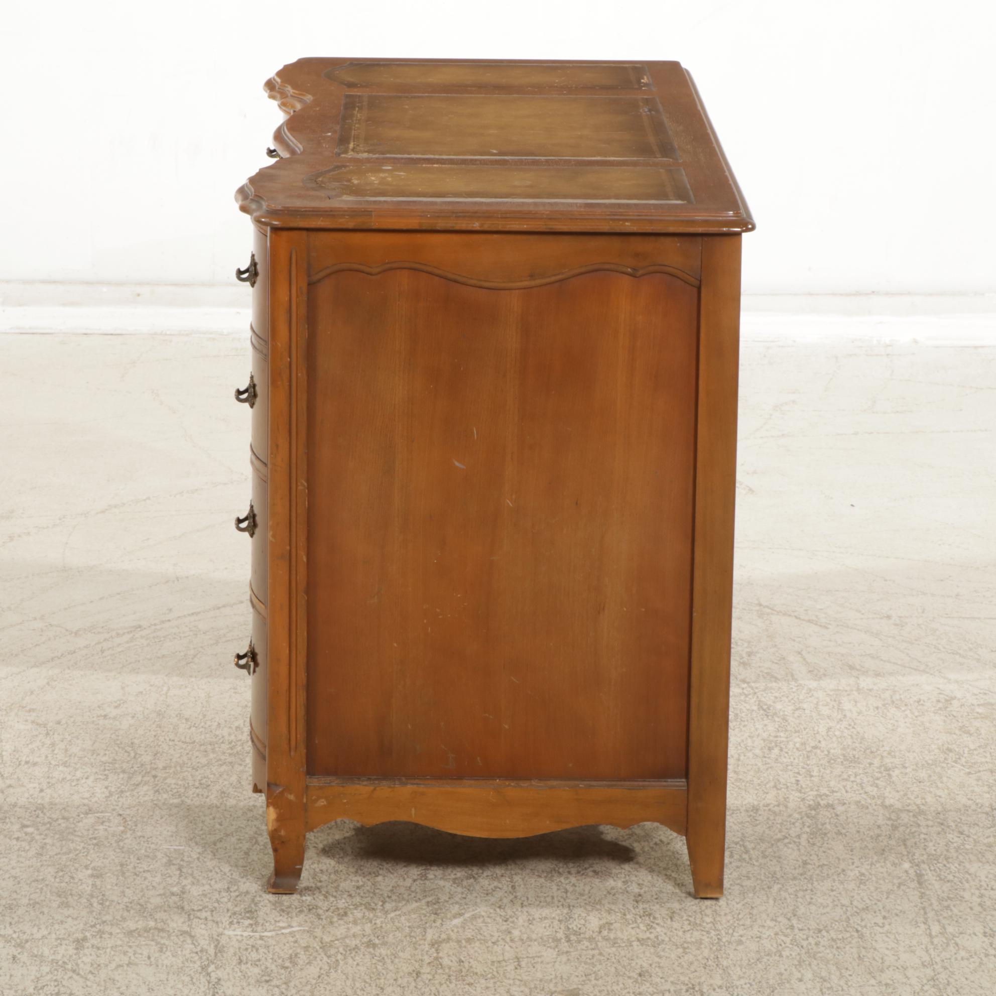 Bassett Furniture French Provincial Style Walnut Desk with Leather Inserts