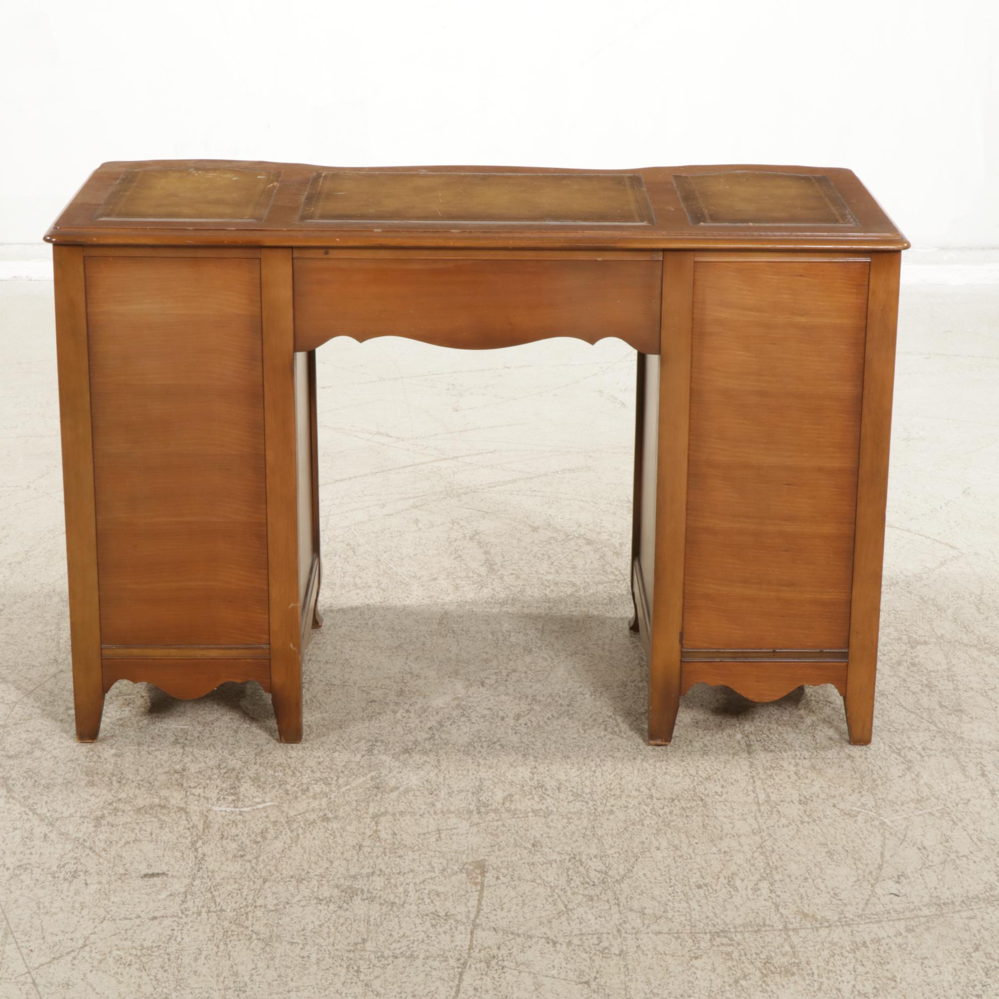 Bassett Furniture French Provincial Style Walnut Desk with Leather Inserts