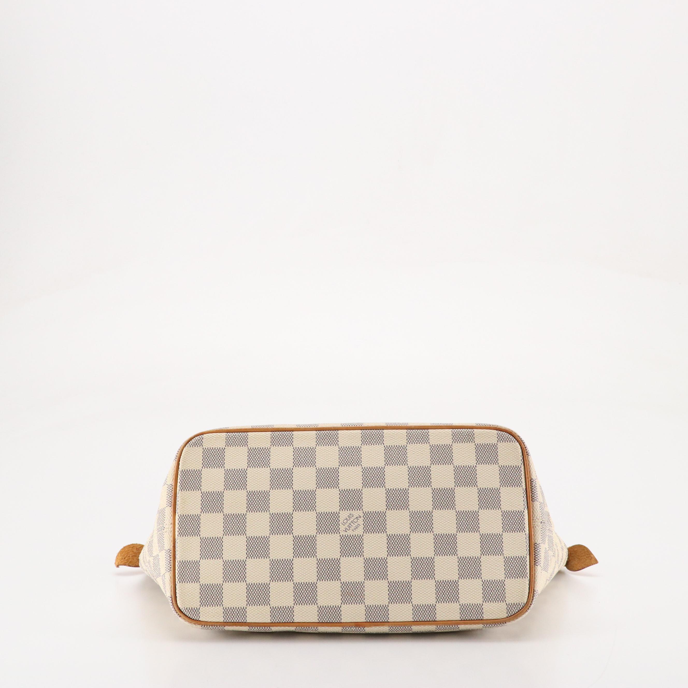 Louis Vuitton Saleya PM Shoulder Bag in Damier Azur Canvas and Brown Leather