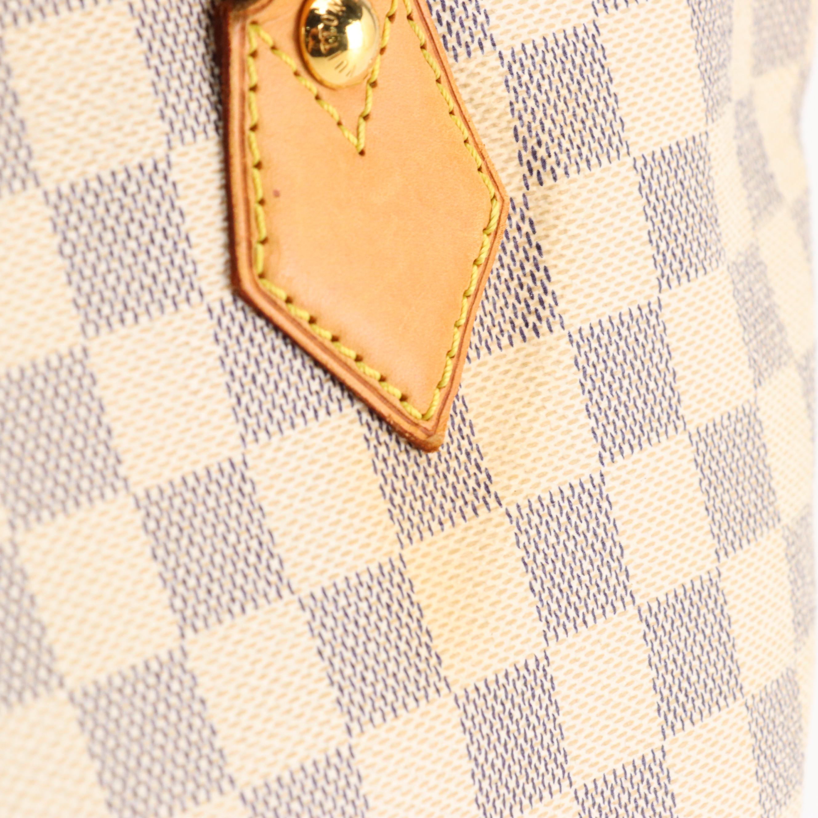 Louis Vuitton Saleya PM Shoulder Bag in Damier Azur Canvas and Brown Leather