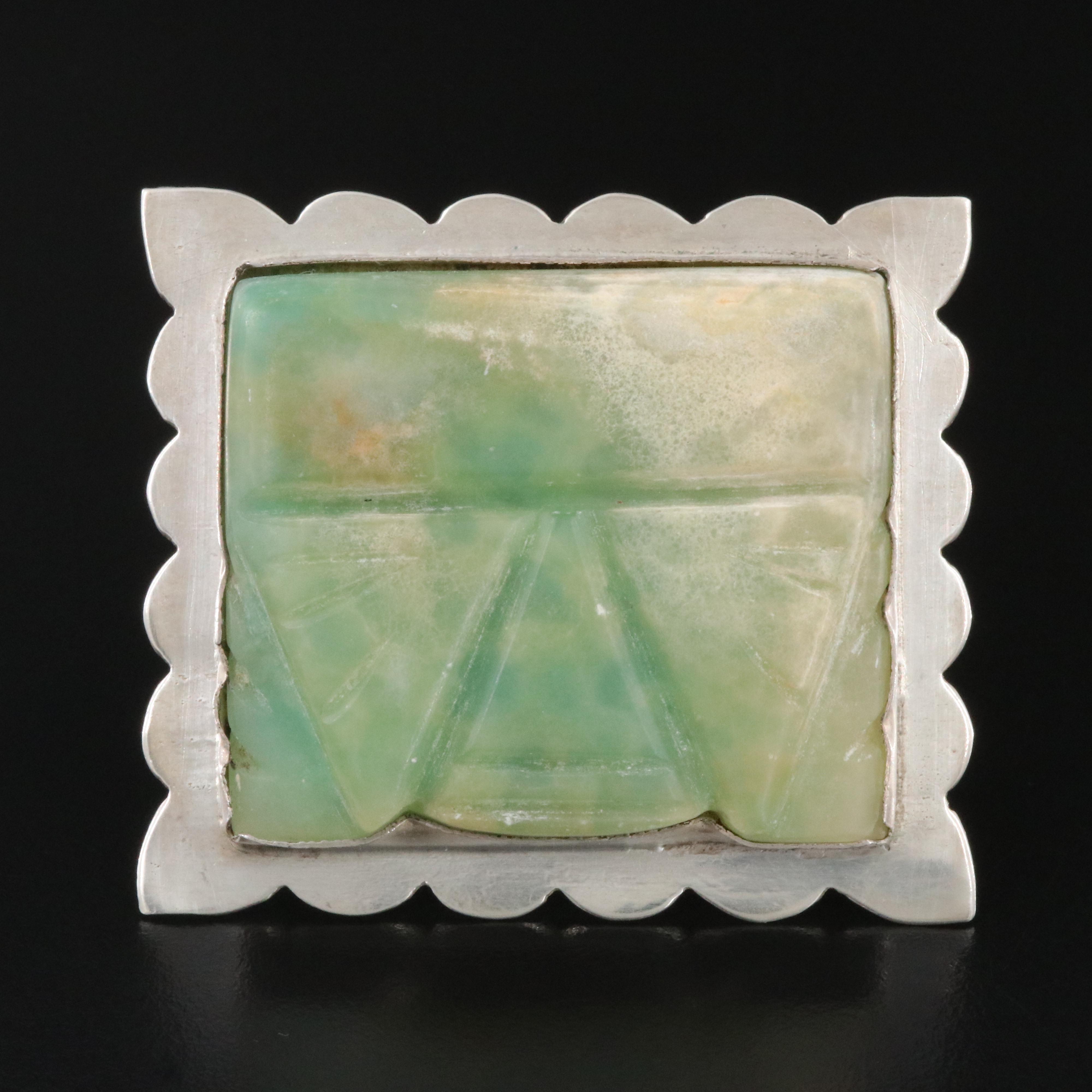 Mexican Sterling Calcite Carved Brooch