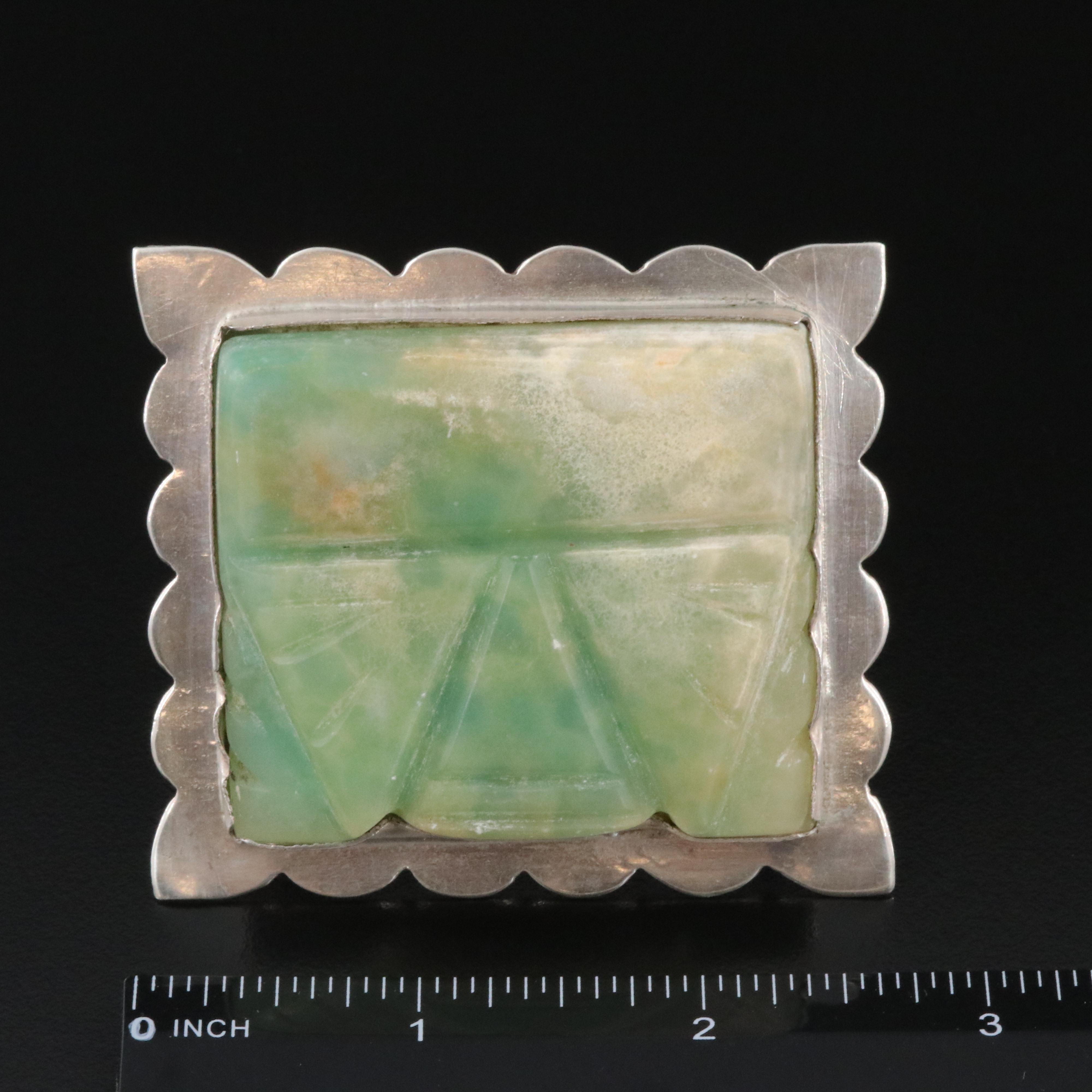 Mexican Sterling Calcite Carved Brooch