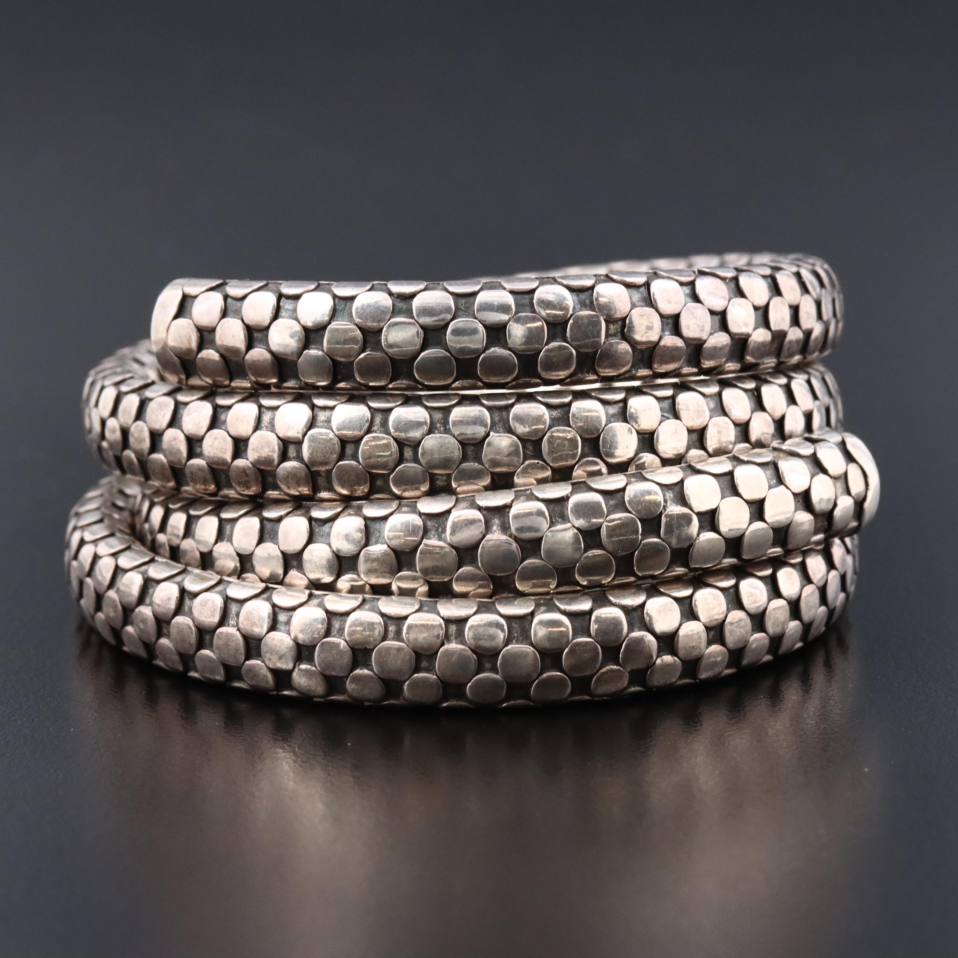 John Hardy Dot Sterling Three Coil Flex Wrap Bracelet