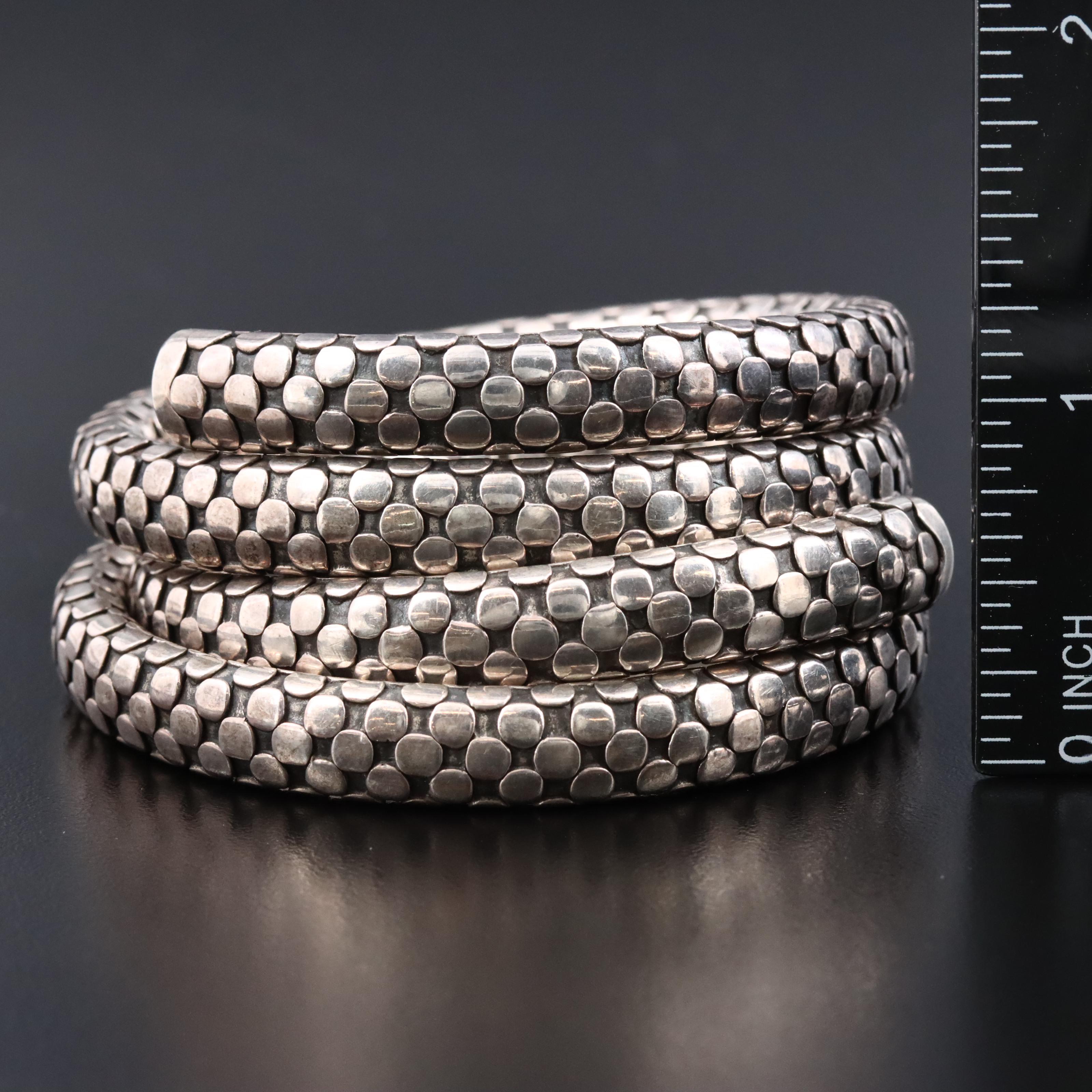 John Hardy Dot Sterling Three Coil Flex Wrap Bracelet