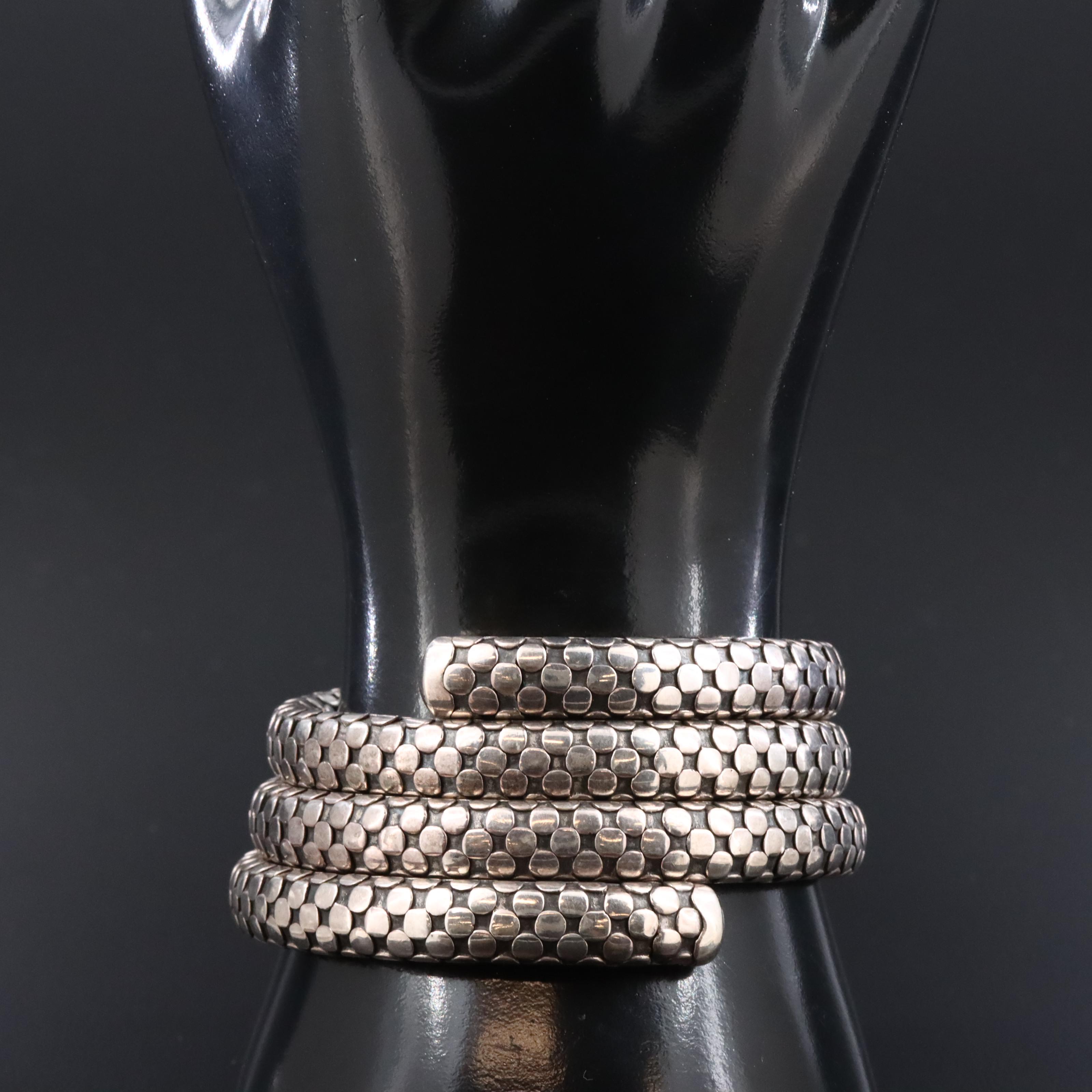 John Hardy Dot Sterling Three Coil Flex Wrap Bracelet