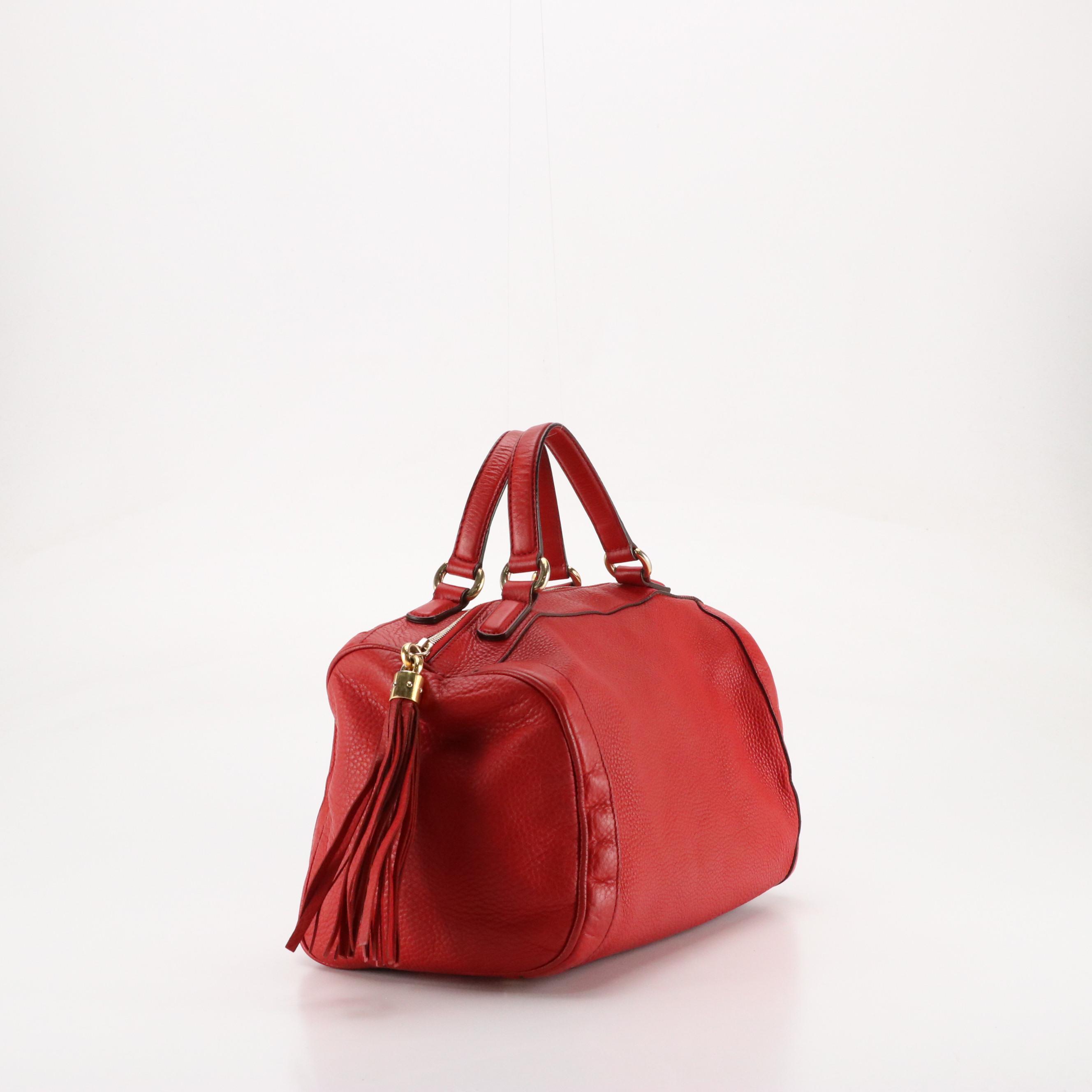 Gucci Soho Boston Bag in Red Pebble Grained Leather with Tassel