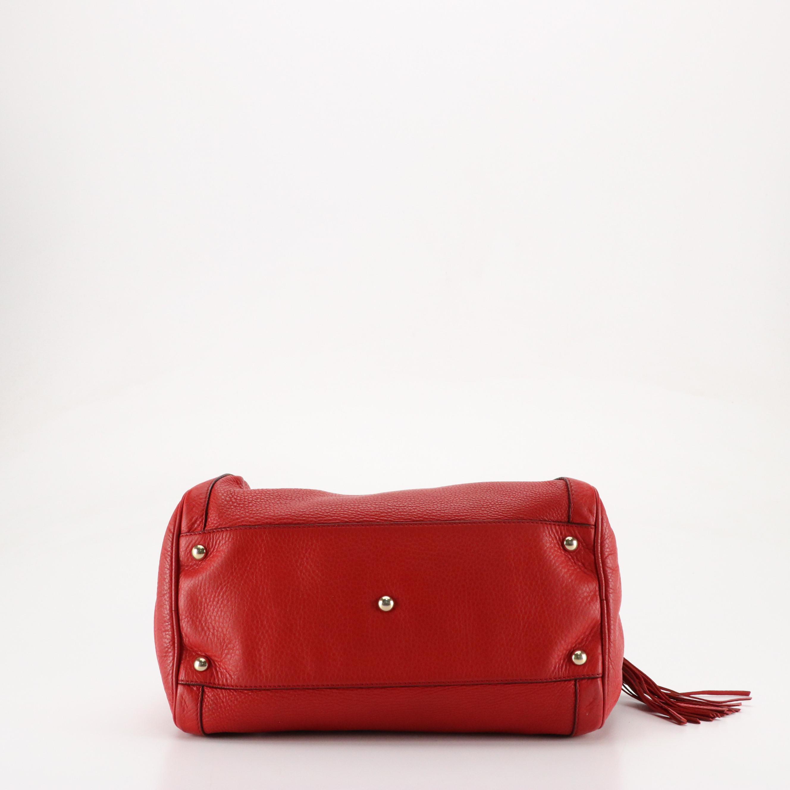 Gucci Soho Boston Bag in Red Pebble Grained Leather with Tassel