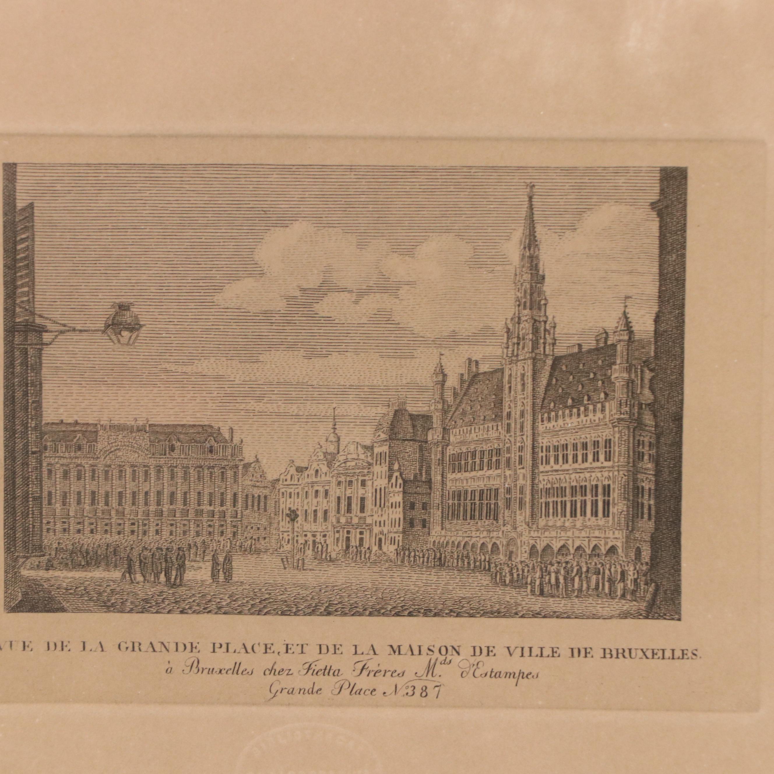 Engravings of Landmarks in Brussels, Belgium, Late 19th / 20th Century