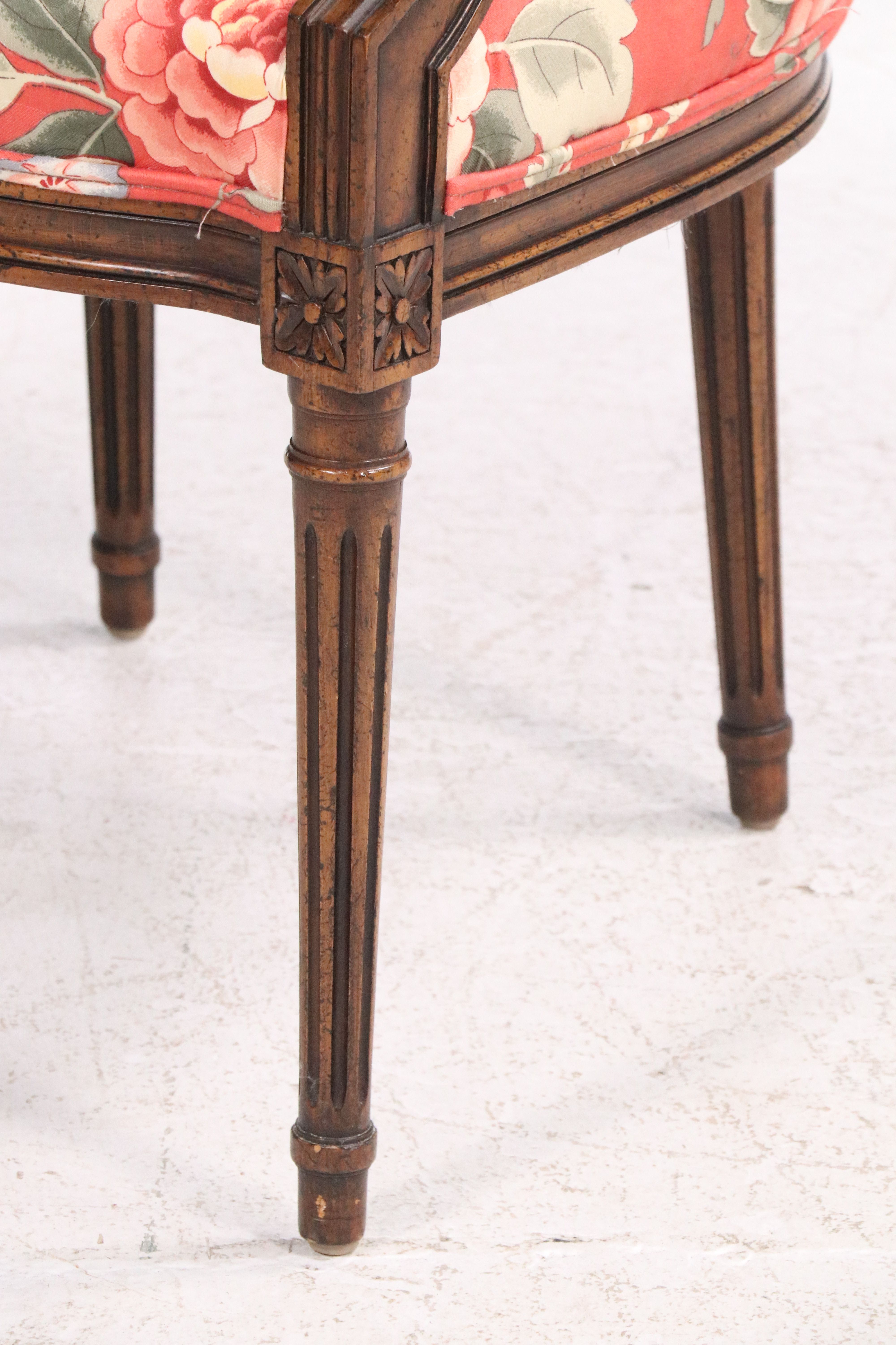 Pair of Louis XVI Style Floral Upholstered Armchairs with Accent Pillows