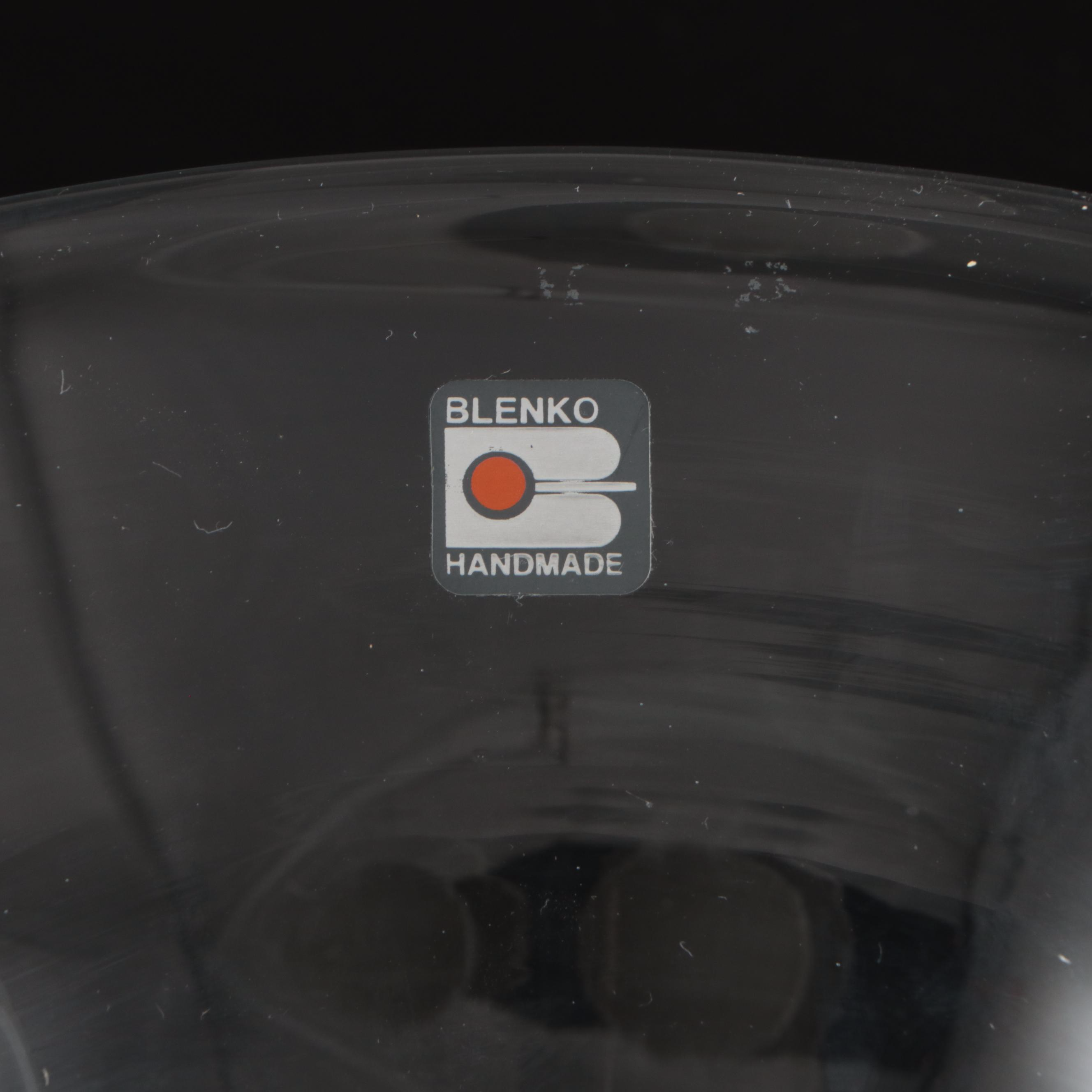 Blenko Footed Glass Bowl with Other Trumpet and Disc Top Vases