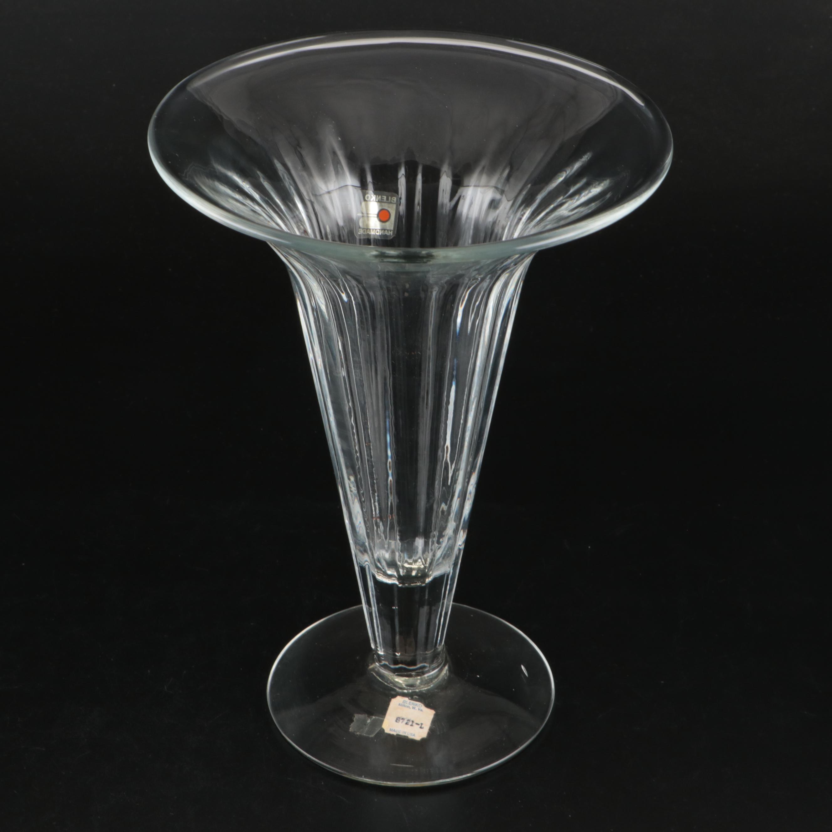 Blenko Footed Glass Bowl with Other Trumpet and Disc Top Vases