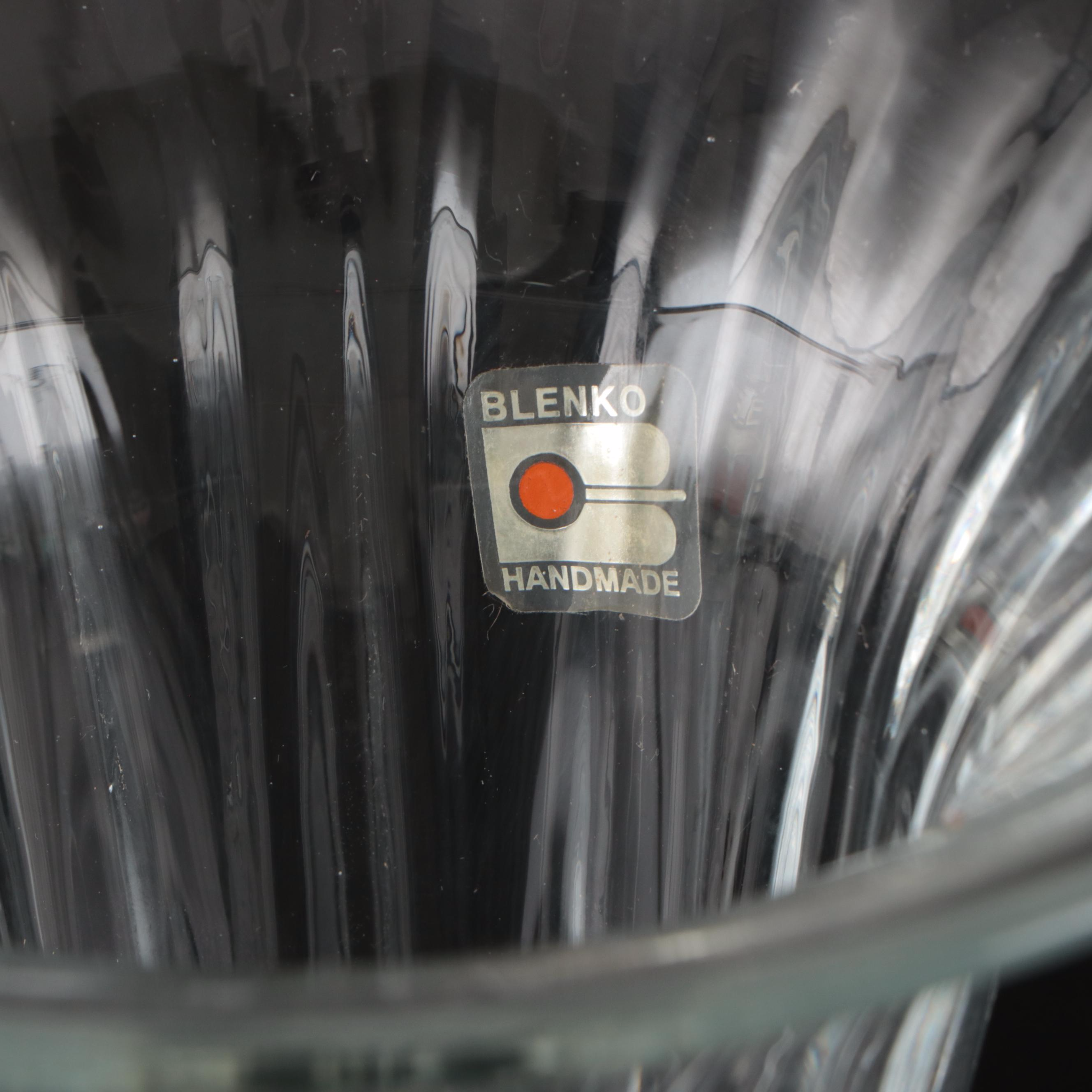 Blenko Footed Glass Bowl with Other Trumpet and Disc Top Vases