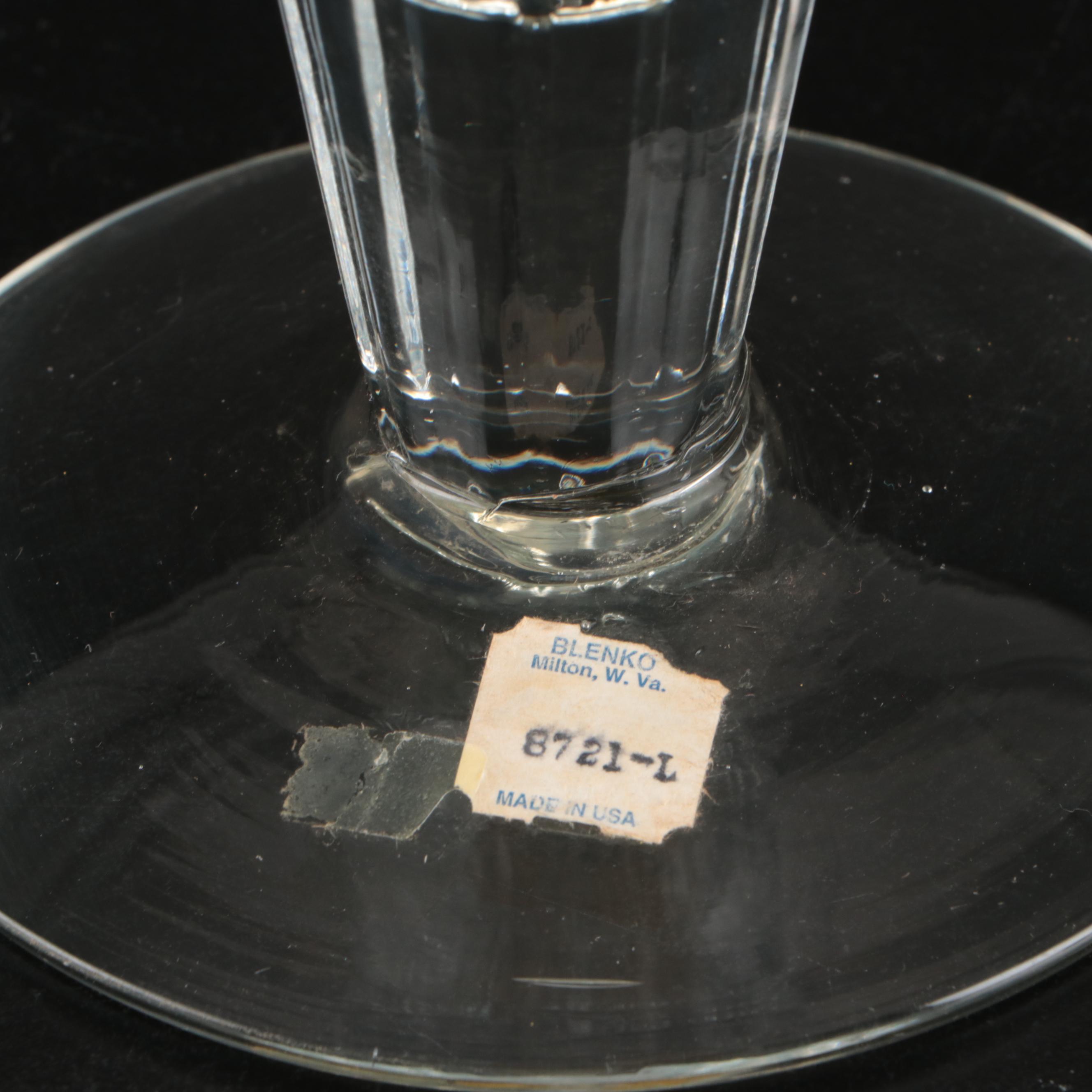 Blenko Footed Glass Bowl with Other Trumpet and Disc Top Vases