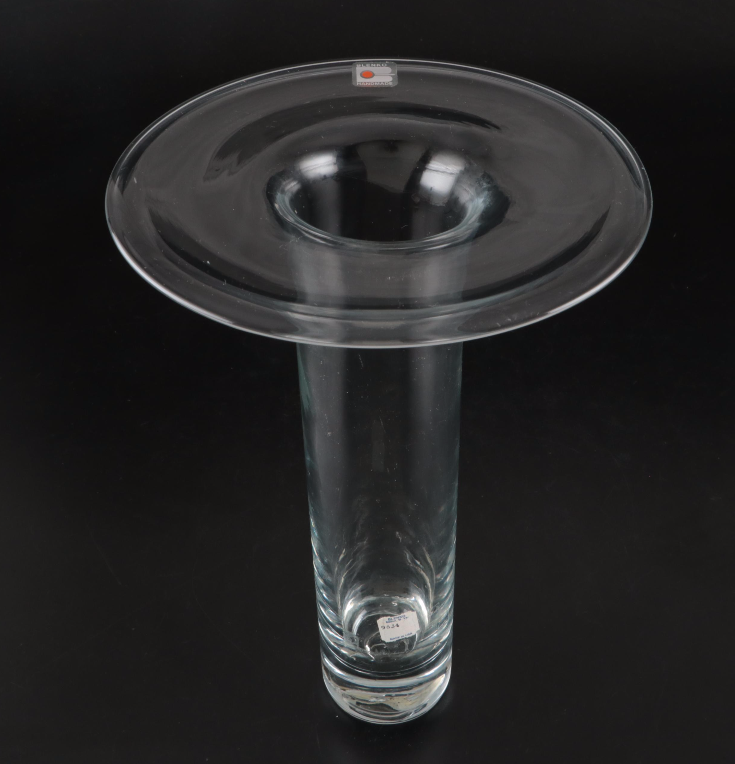 Blenko Footed Glass Bowl with Other Trumpet and Disc Top Vases