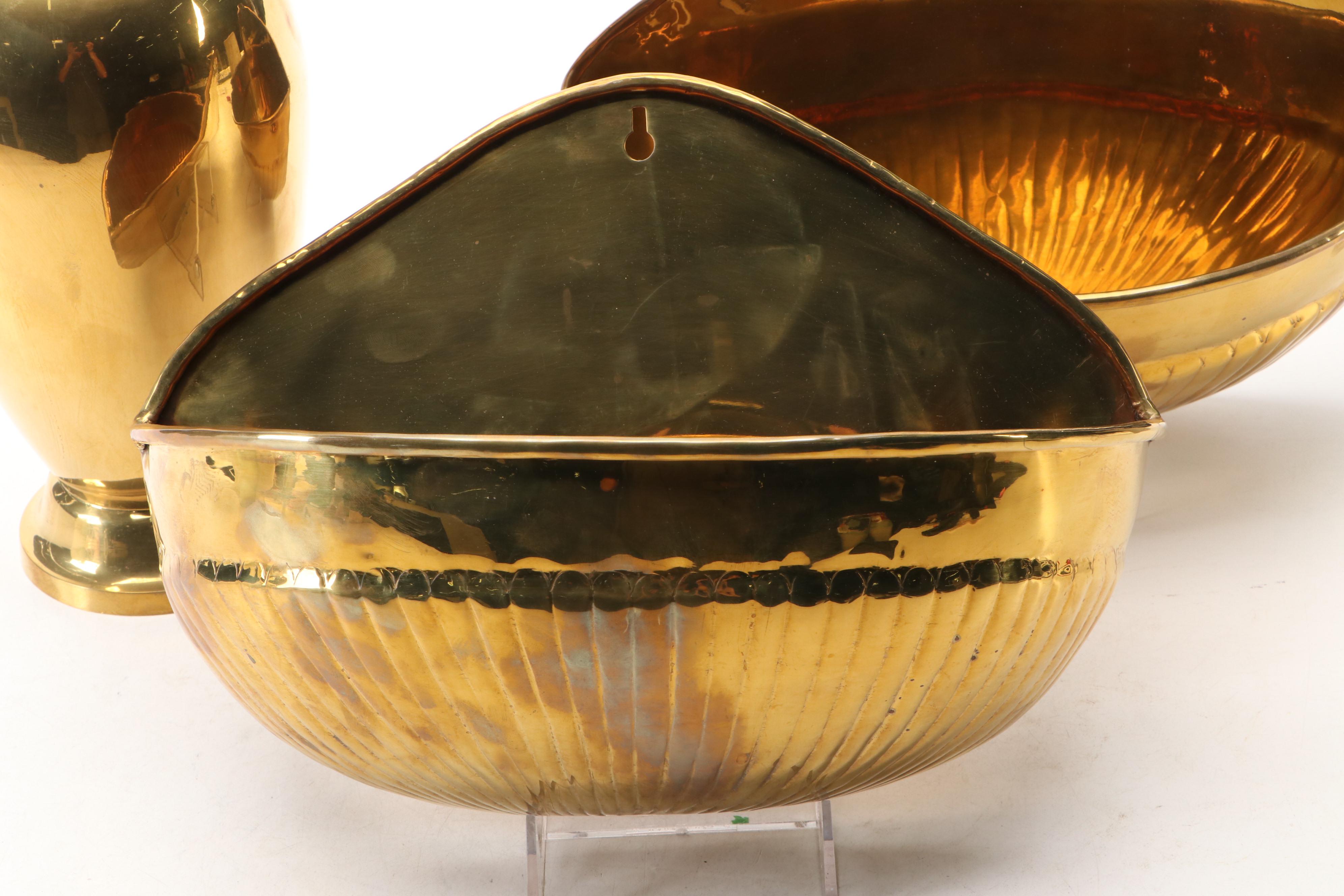 Indian Brass Amphora Vase and Wall Planters