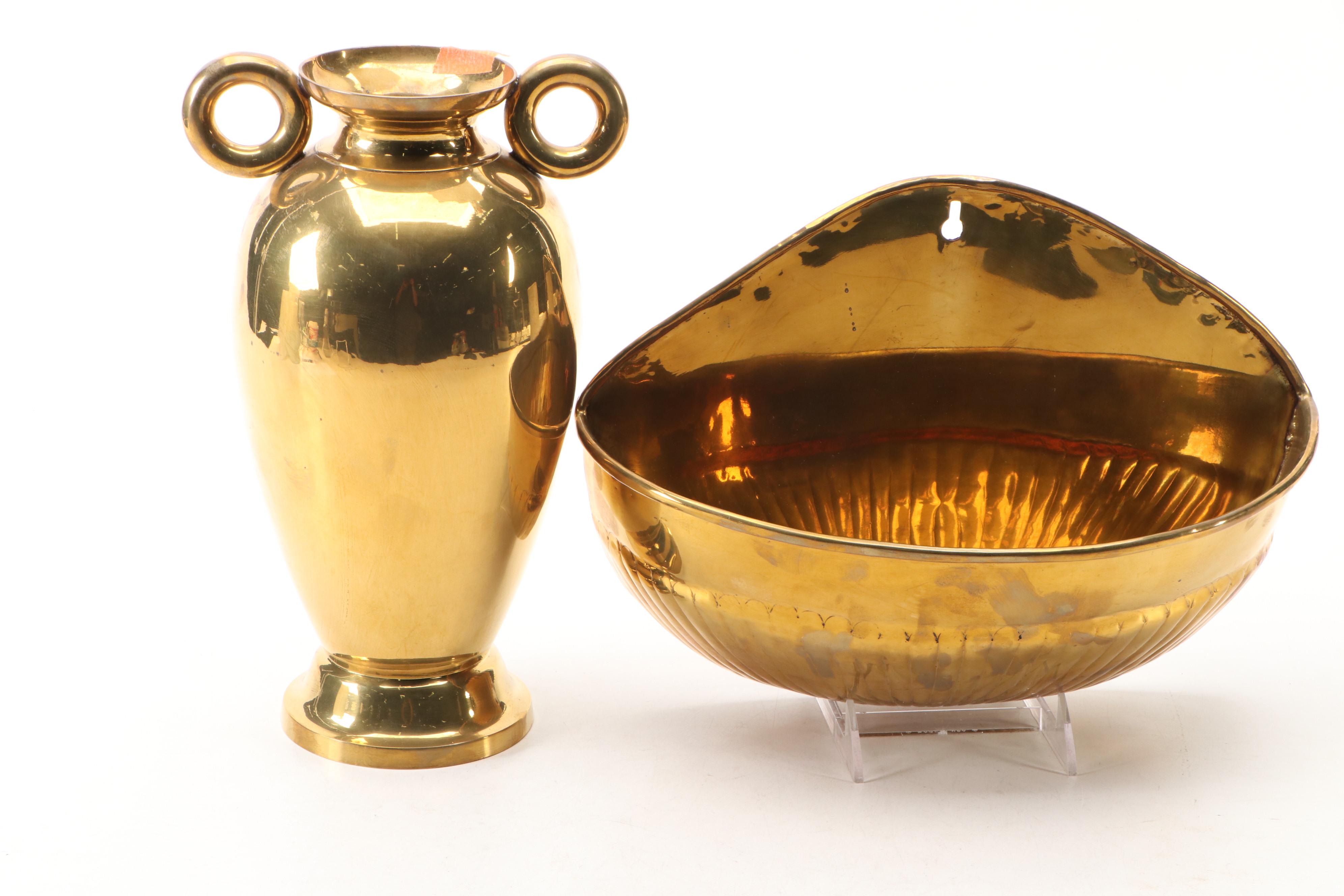 Indian Brass Amphora Vase and Wall Planters