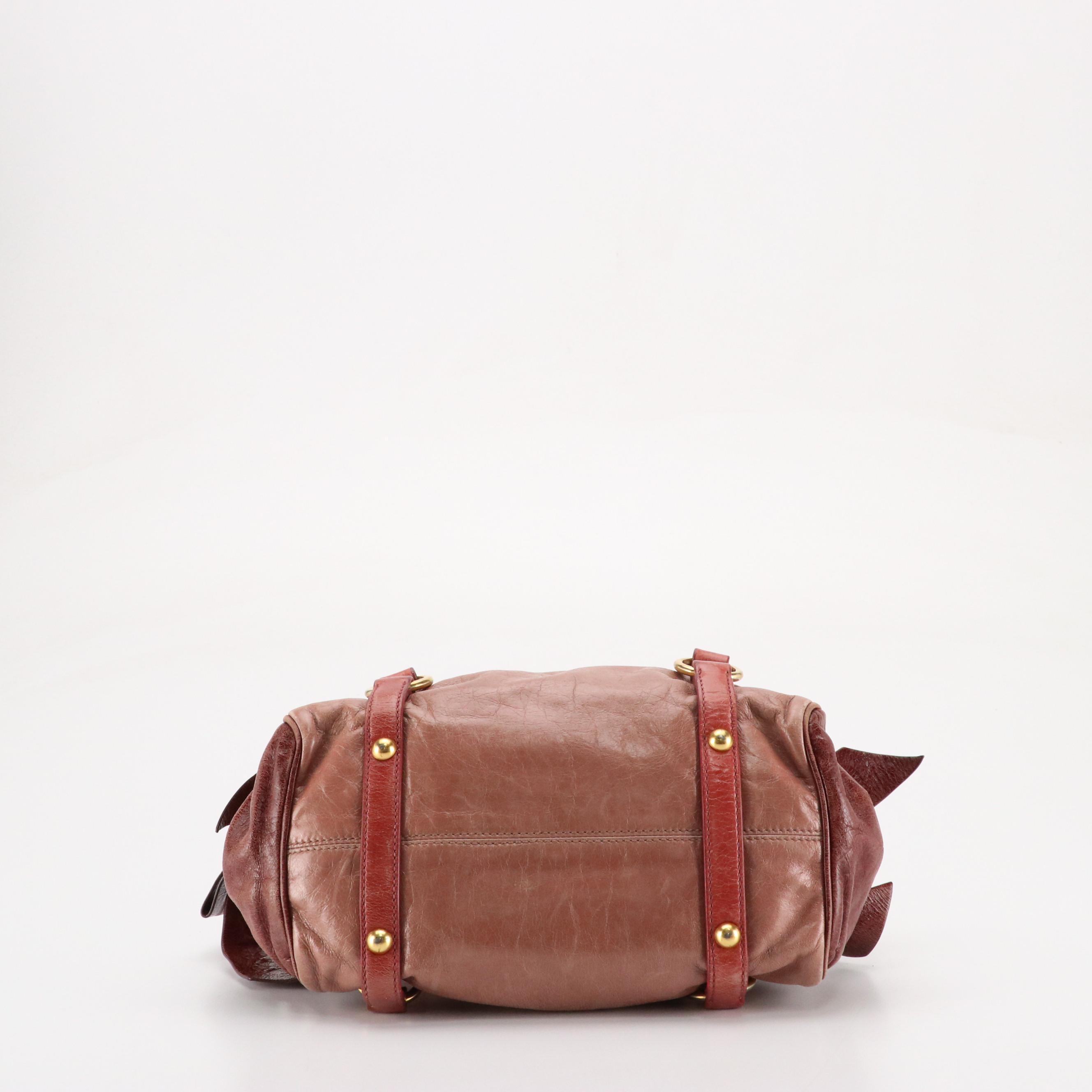 Miu Miu Fold-Over Bow Accent Two-Way Satchel in Tricolor Vitello Lux Leather