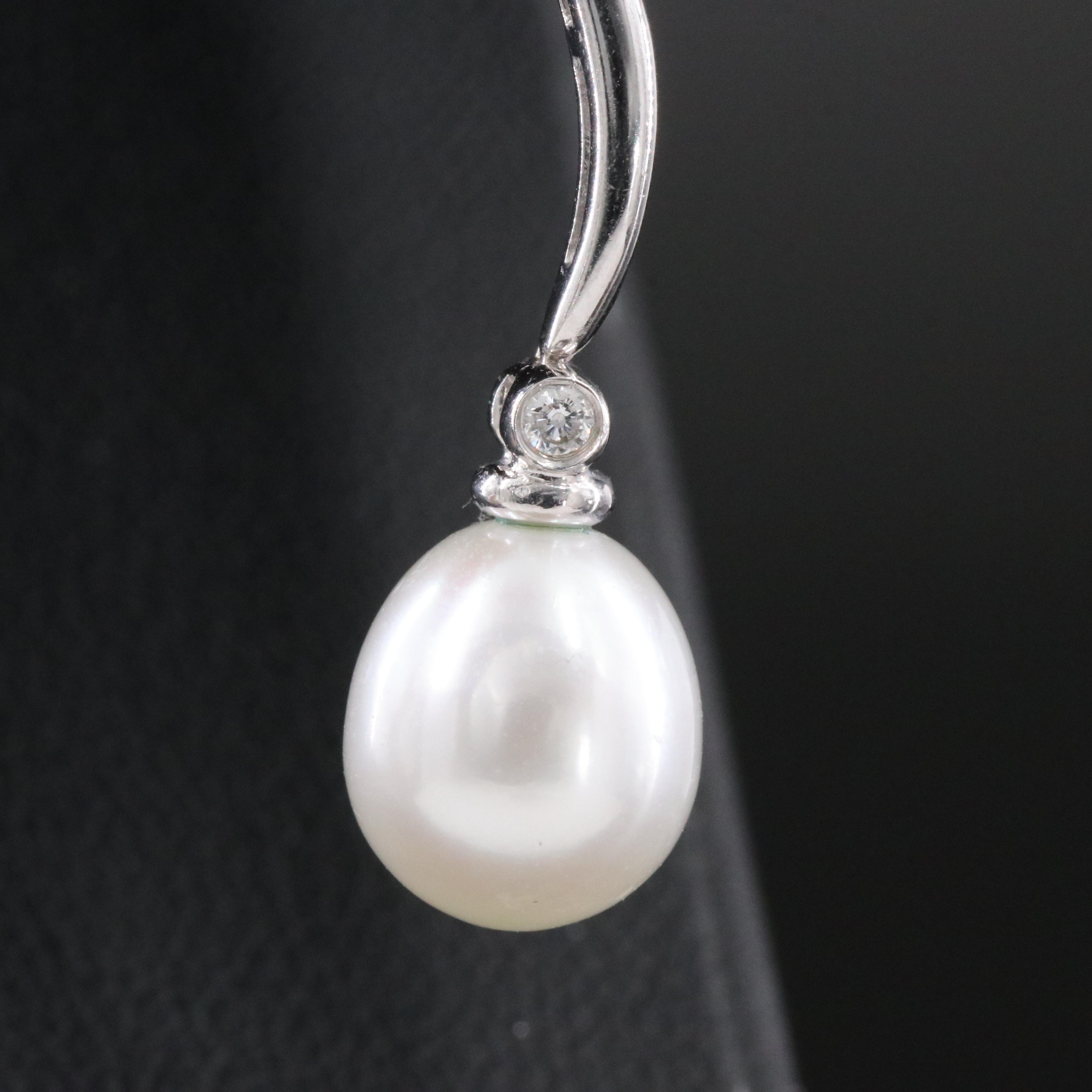 14K Pearl and Diamond Wave Drop Earrings