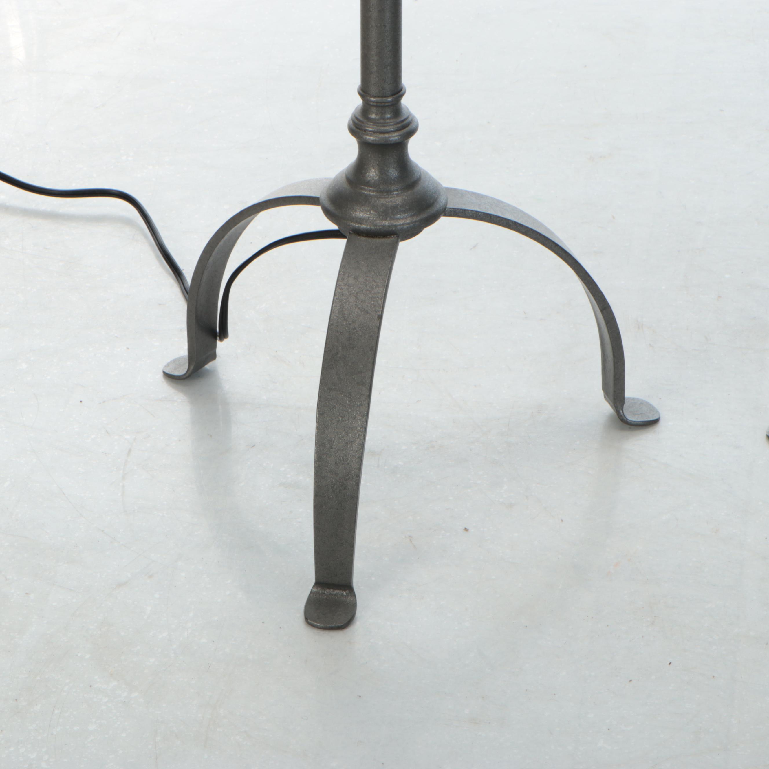 Colonial Style Hubbardton Forge Dark Pewter Finish Floor Lamps, Cotton Shades