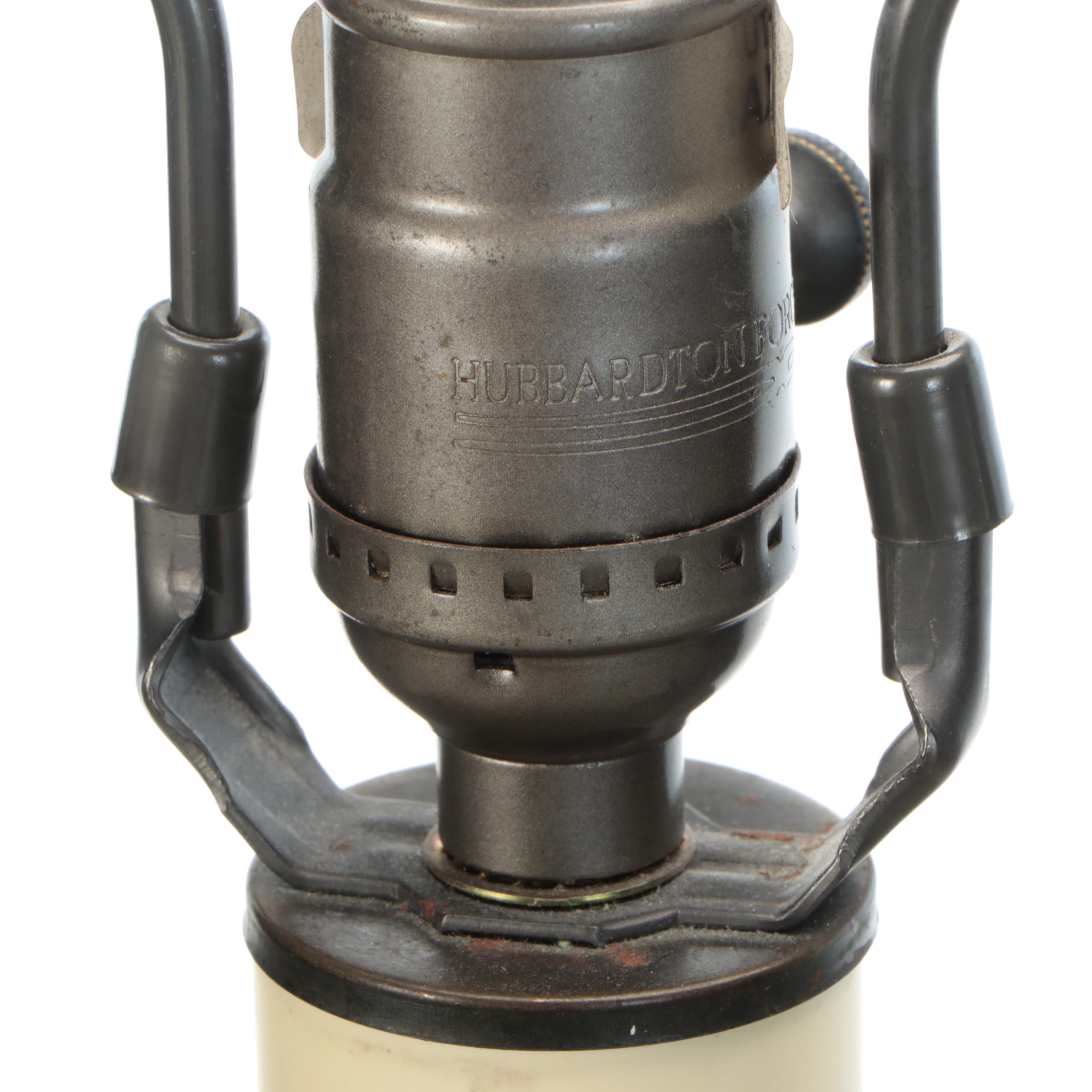 Colonial Style Hubbardton Forge Dark Pewter Finish Floor Lamps, Cotton Shades