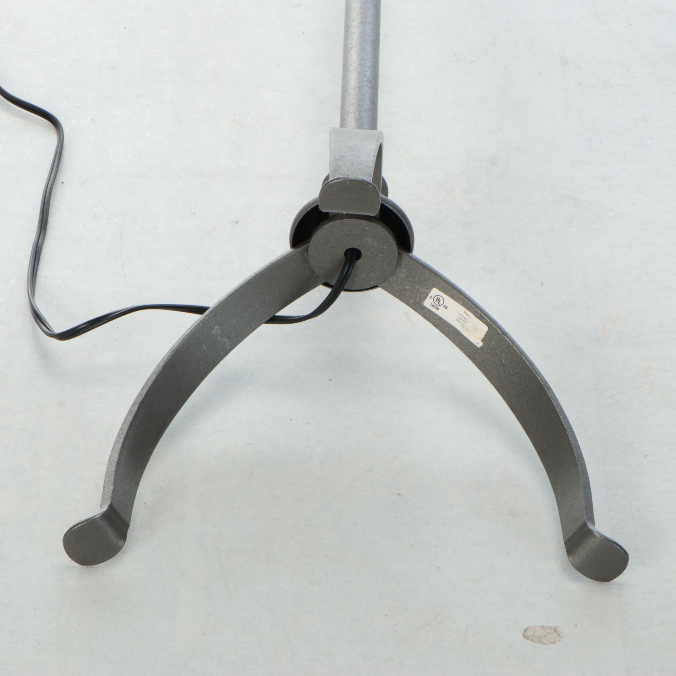 Colonial Style Hubbardton Forge Dark Pewter Finish Floor Lamps, Cotton Shades