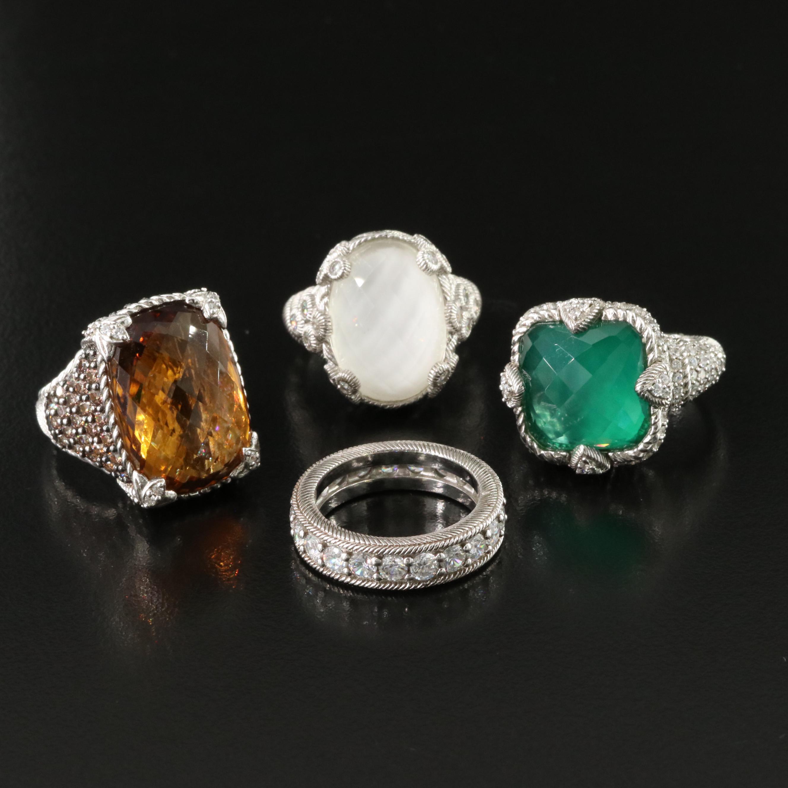 Judith Ripka Sterling Gemstone Rings Featuring Rock Crystal and Abalone