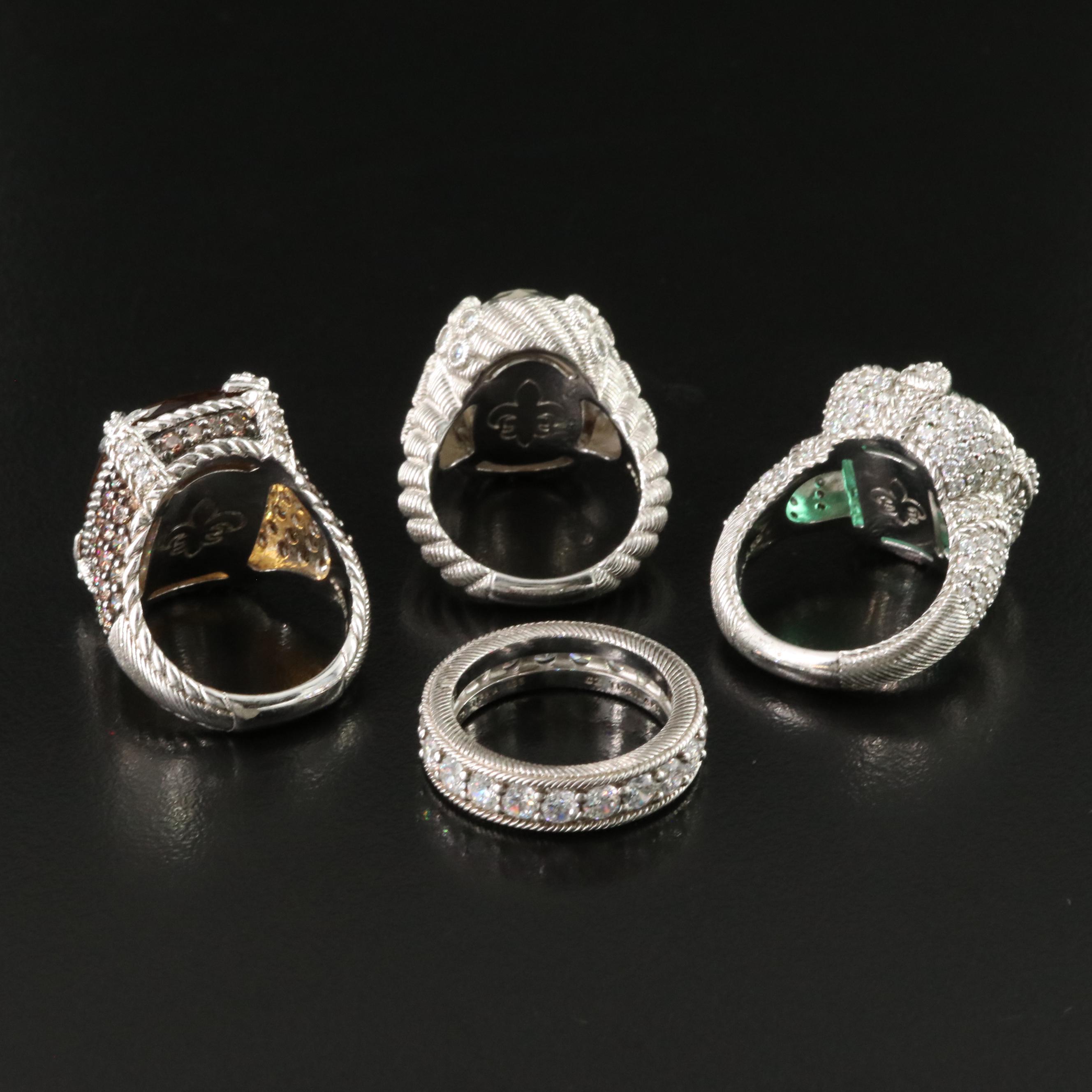 Judith Ripka Sterling Gemstone Rings Featuring Rock Crystal and Abalone