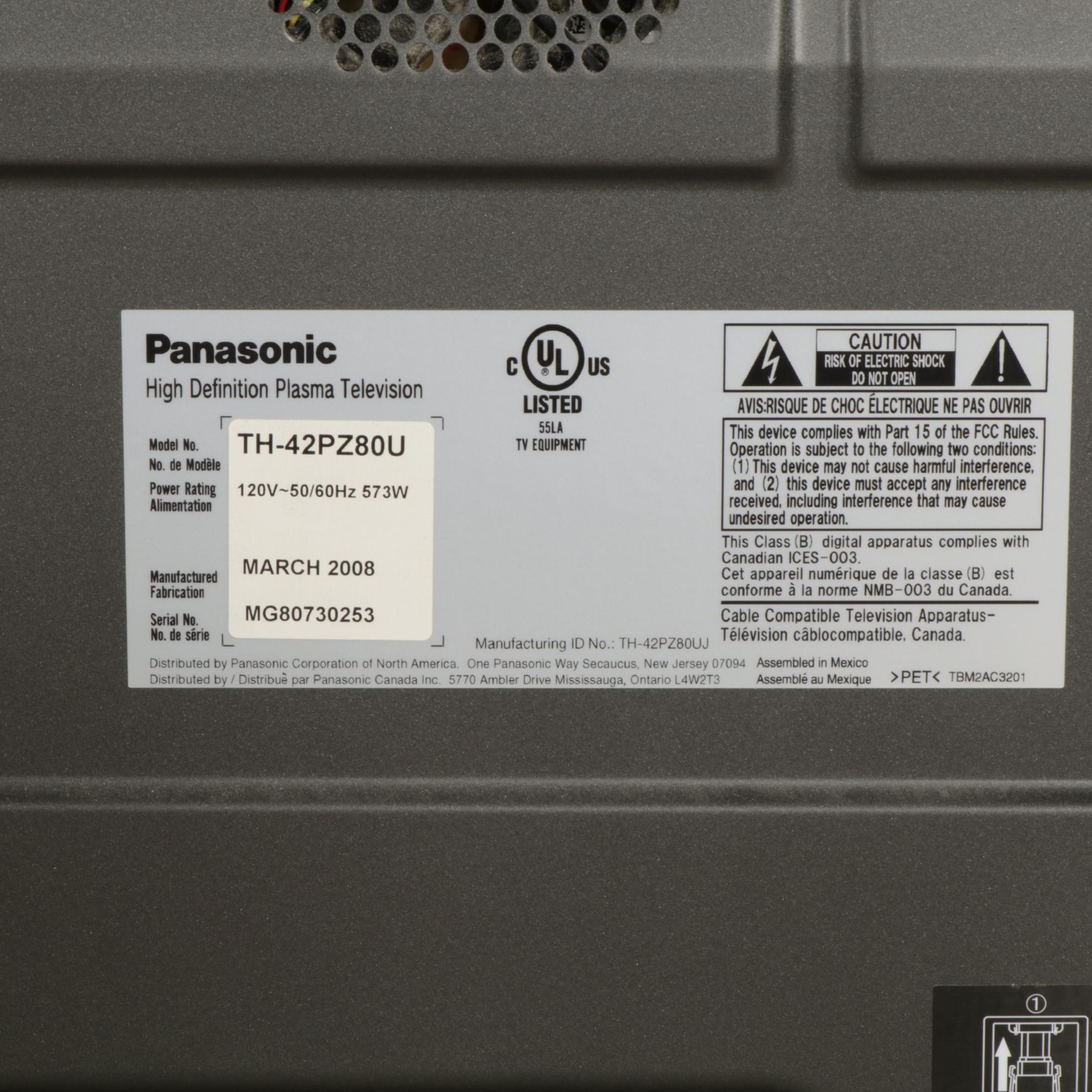 Panasonic 42-Inch Class Plasma Television, 2008