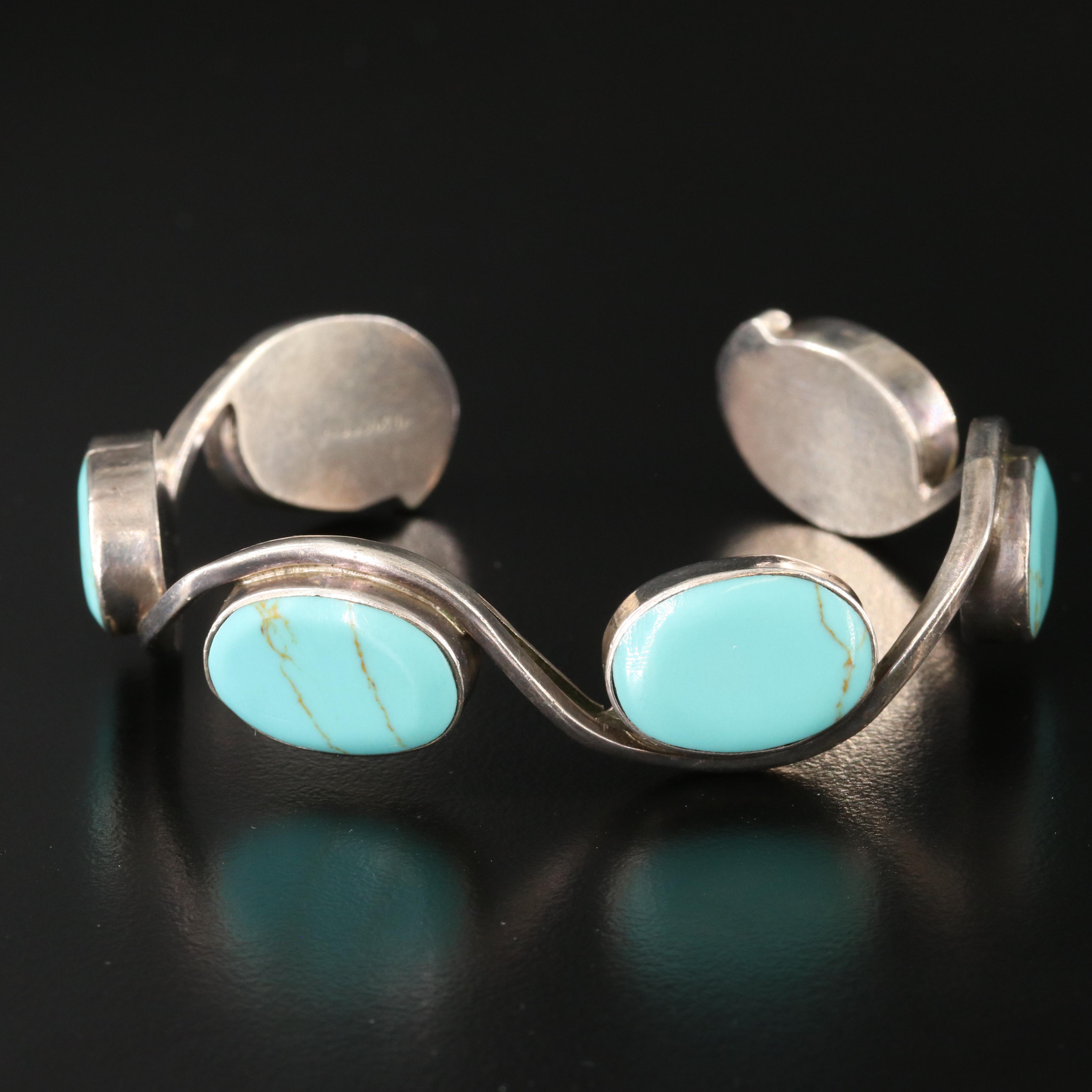 Mexican Sterling Faux Turquoise Pendant and Cuff