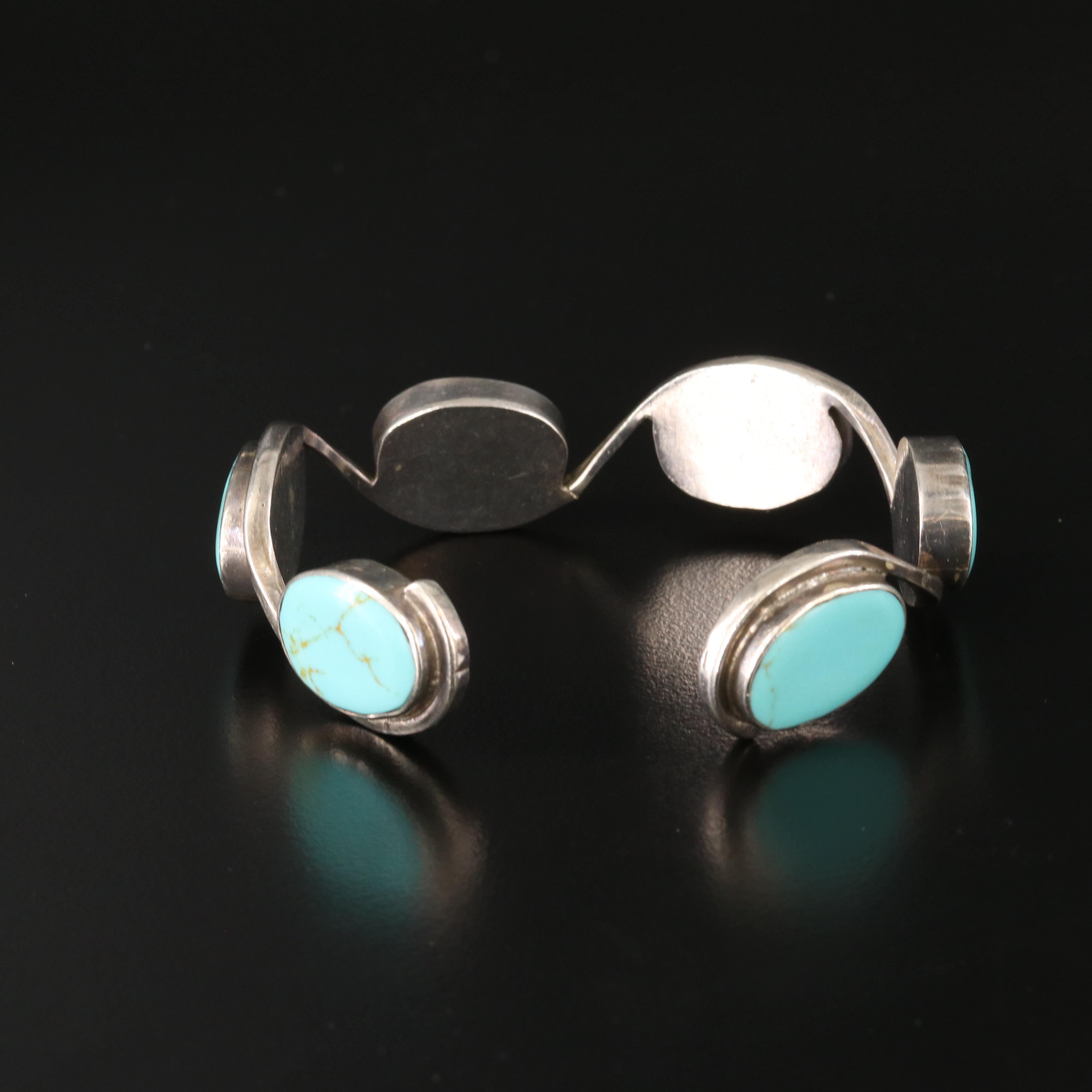 Mexican Sterling Faux Turquoise Pendant and Cuff