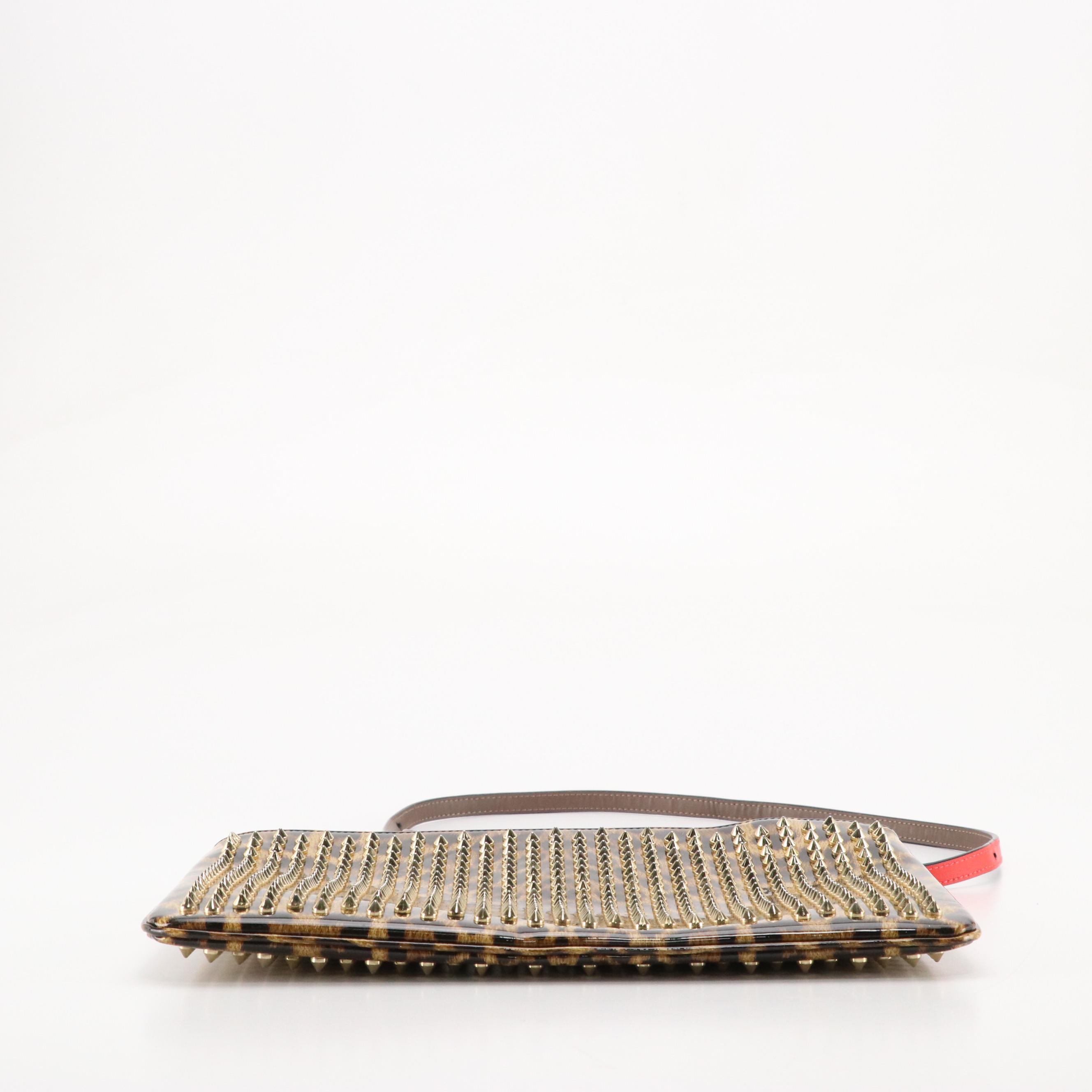 Christian Louboutin Loubiposh Spiked Clutch in Leopard Print Patent Leather