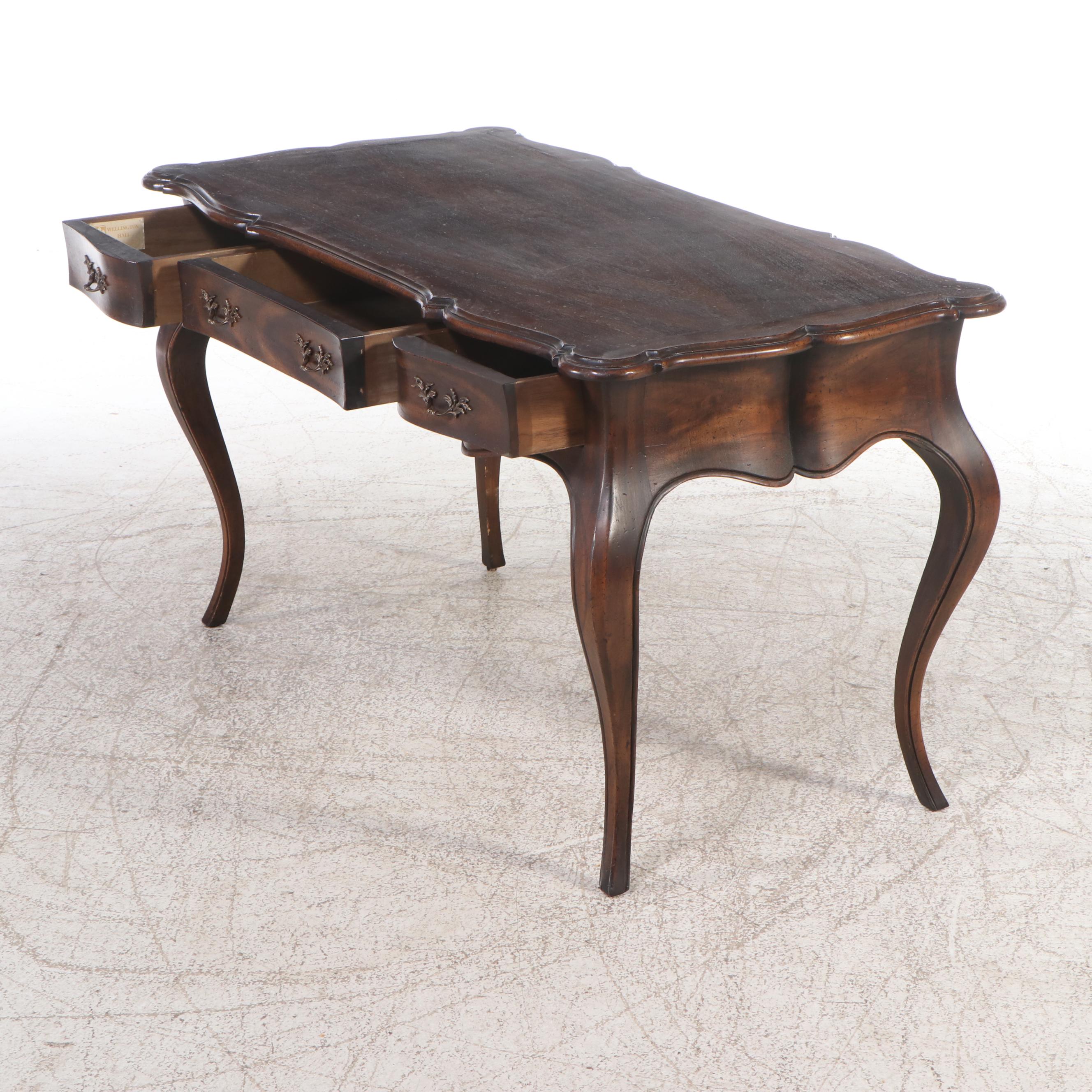 Wellington Hall Walnut Finish Louis XV Style Desk and Provincial Style Wingback