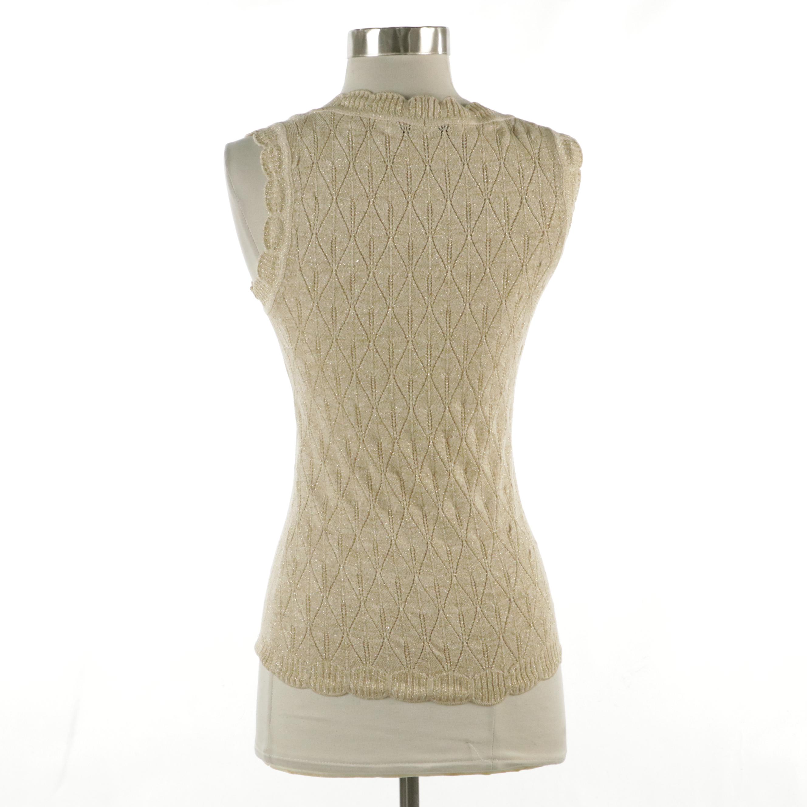 Carolina Herrera Metallic Merino Wool Scoop Neck Sleeveless Tank Top