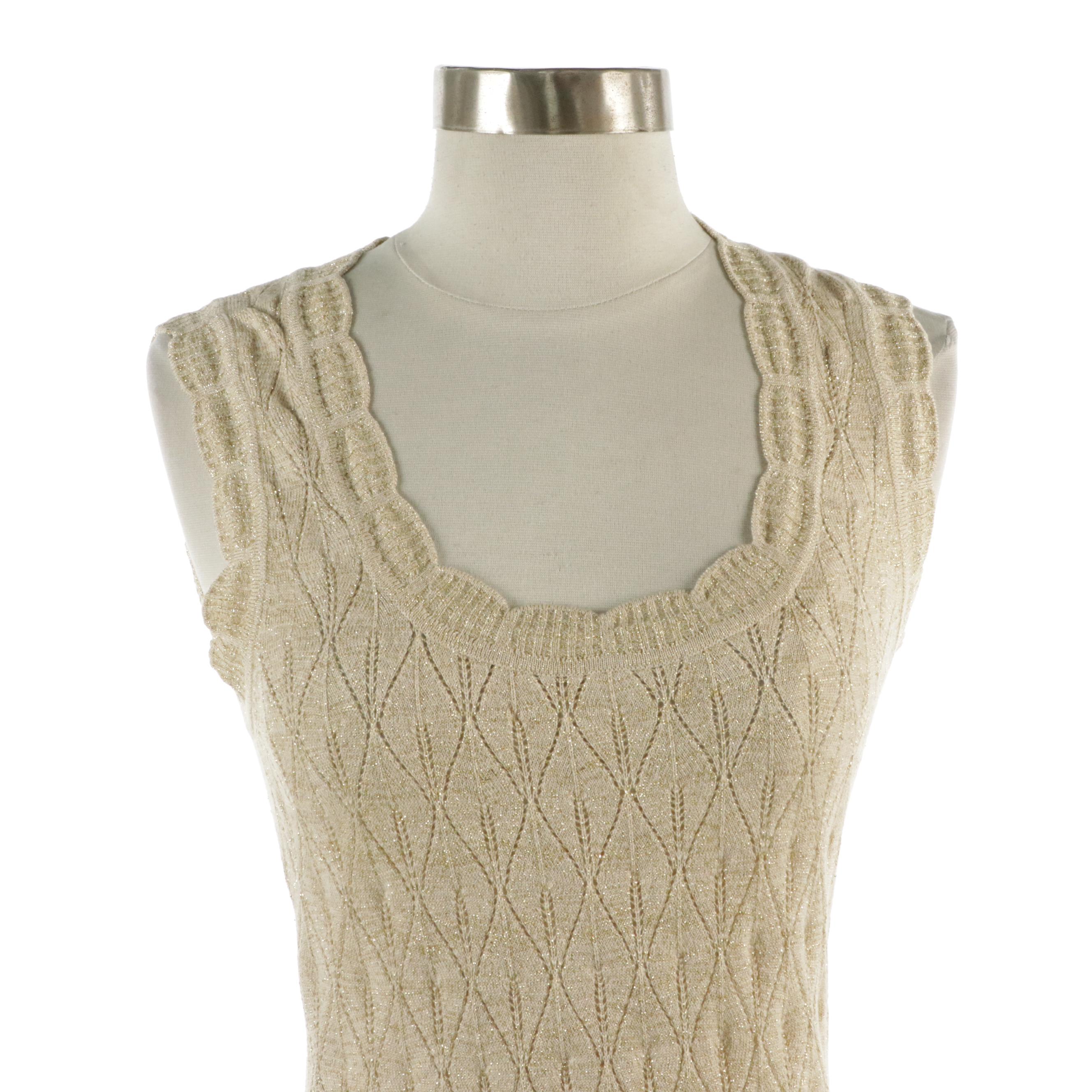 Carolina Herrera Metallic Merino Wool Scoop Neck Sleeveless Tank Top