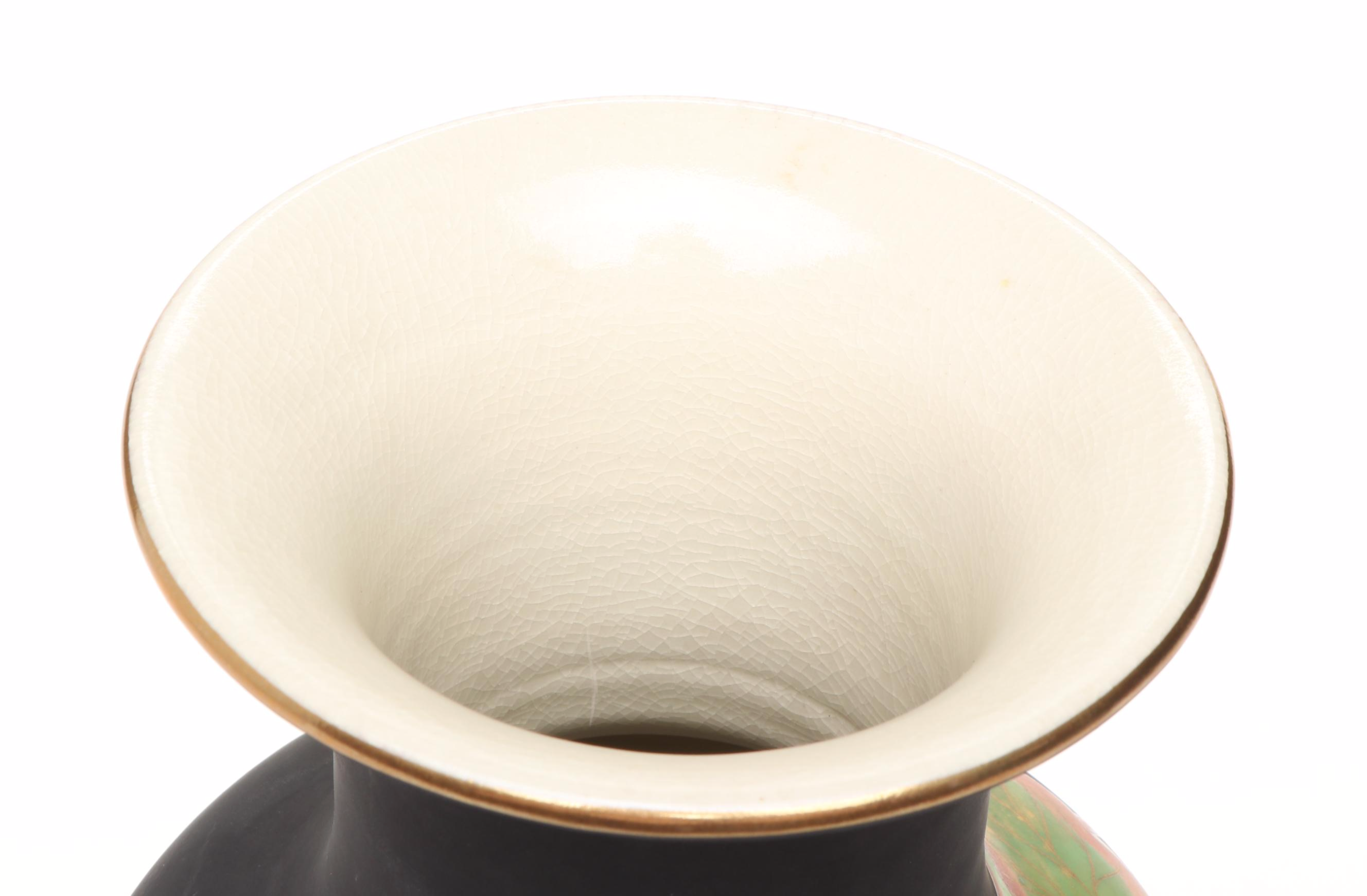 Japanese Lotus Black Matte Finish Porcelain Vase