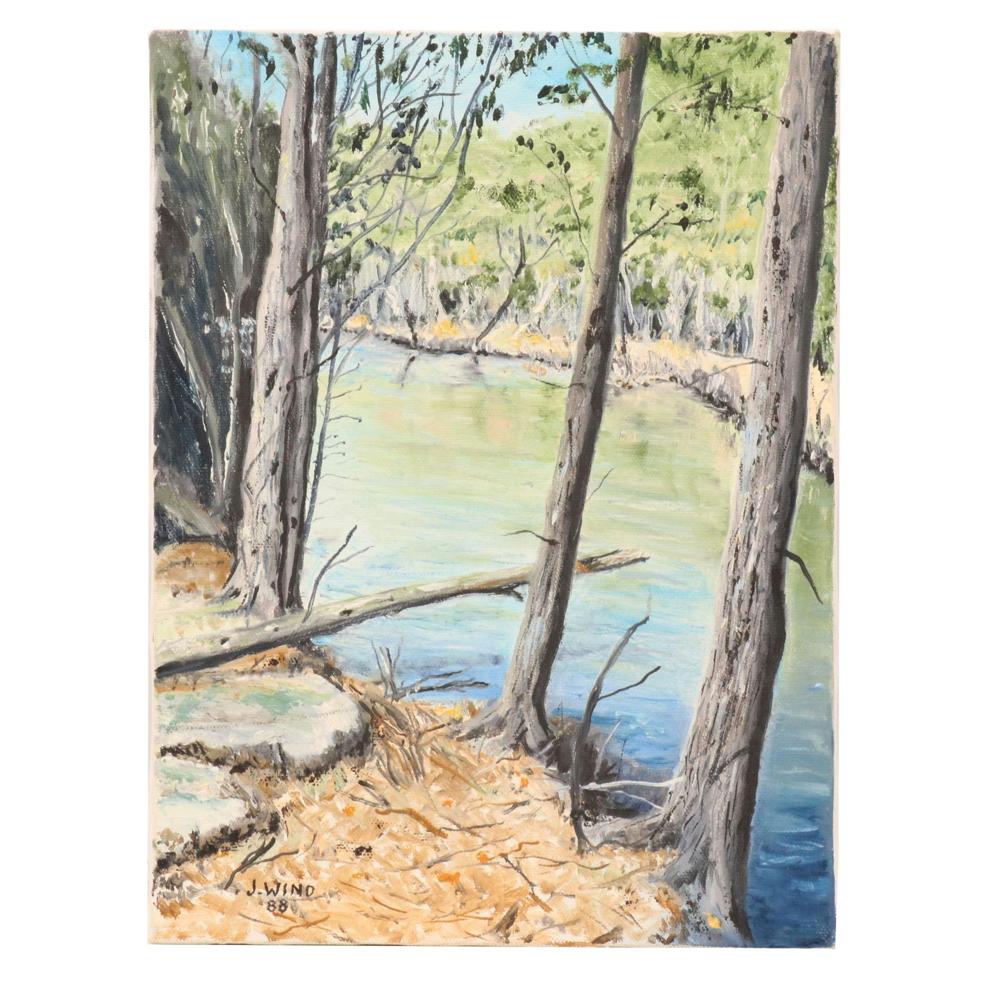 J. Wind River Landscape Acrylic Painting, 1988