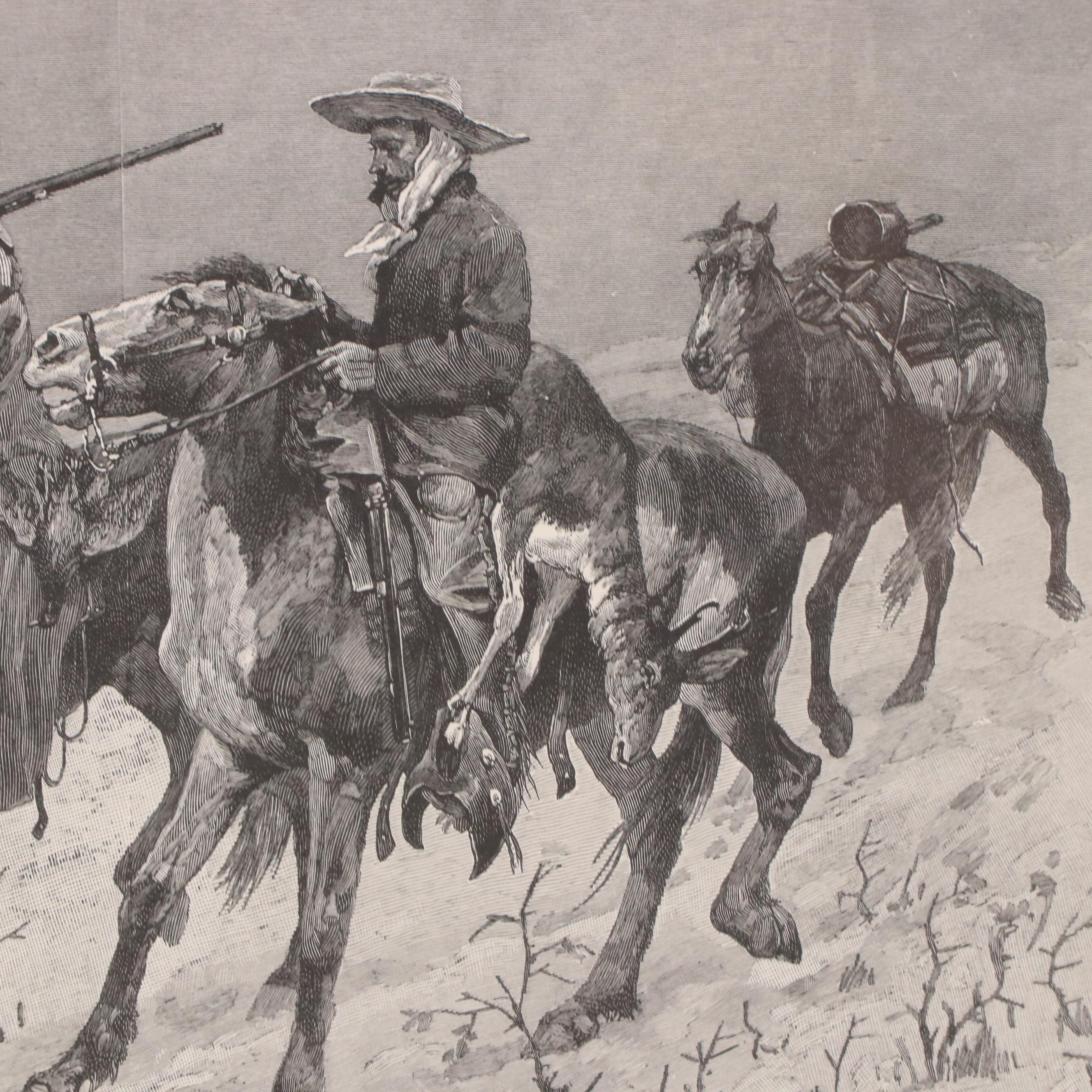 Frederic Remington Restrike Wood Engraving "Thanksgiving Dinner for the Ranch"