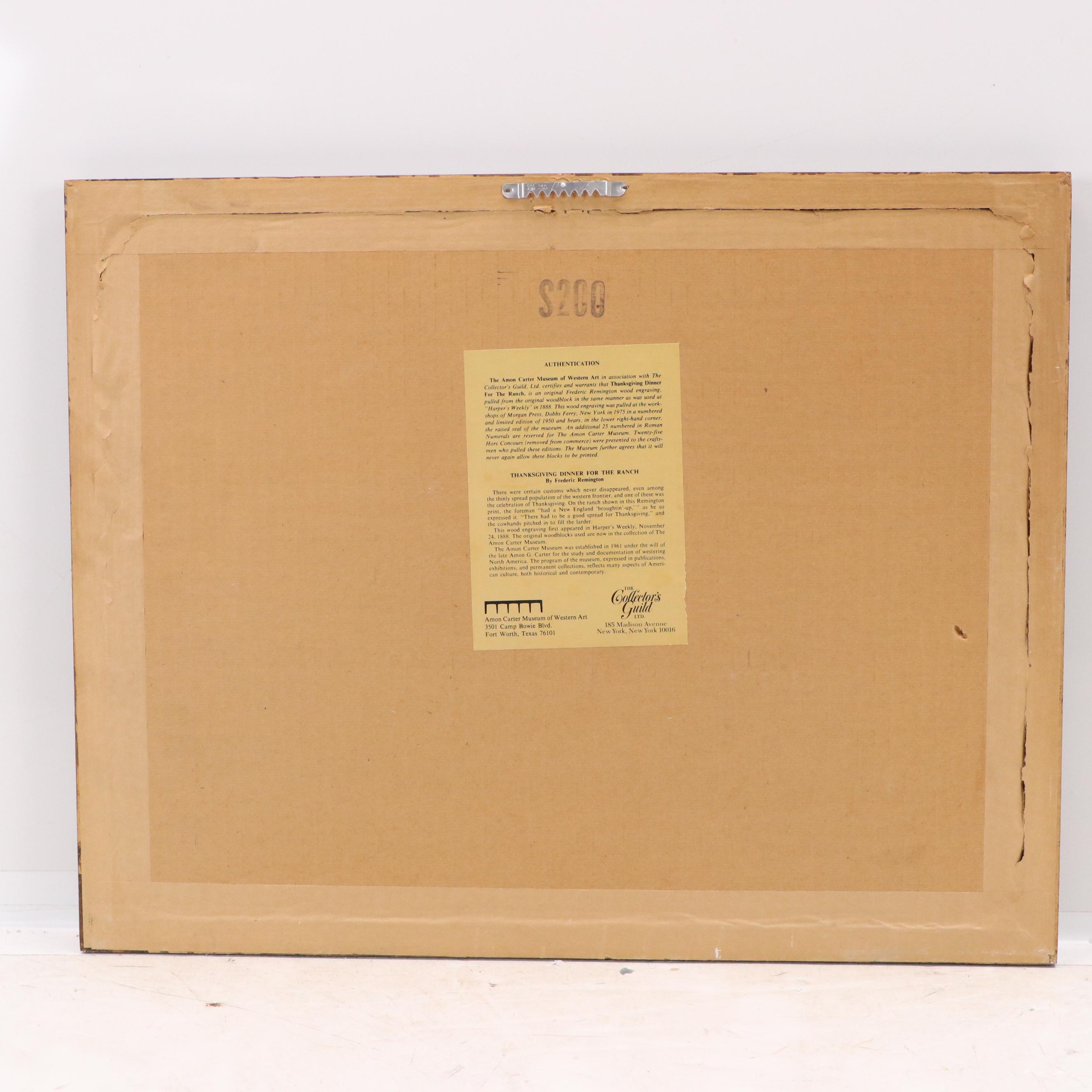 Frederic Remington Restrike Wood Engraving "Thanksgiving Dinner for the Ranch"