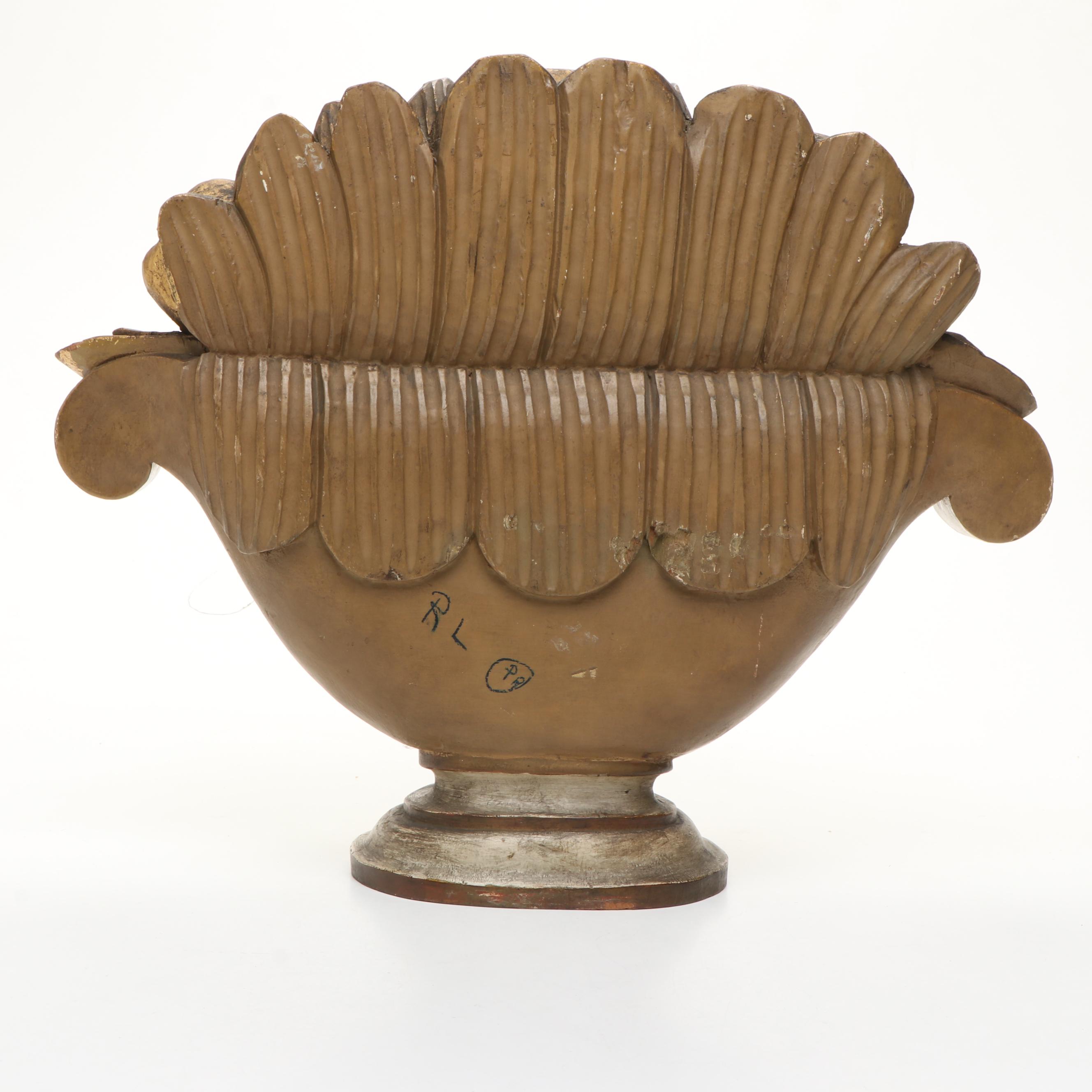 Carved Wood Flower Basket Figure