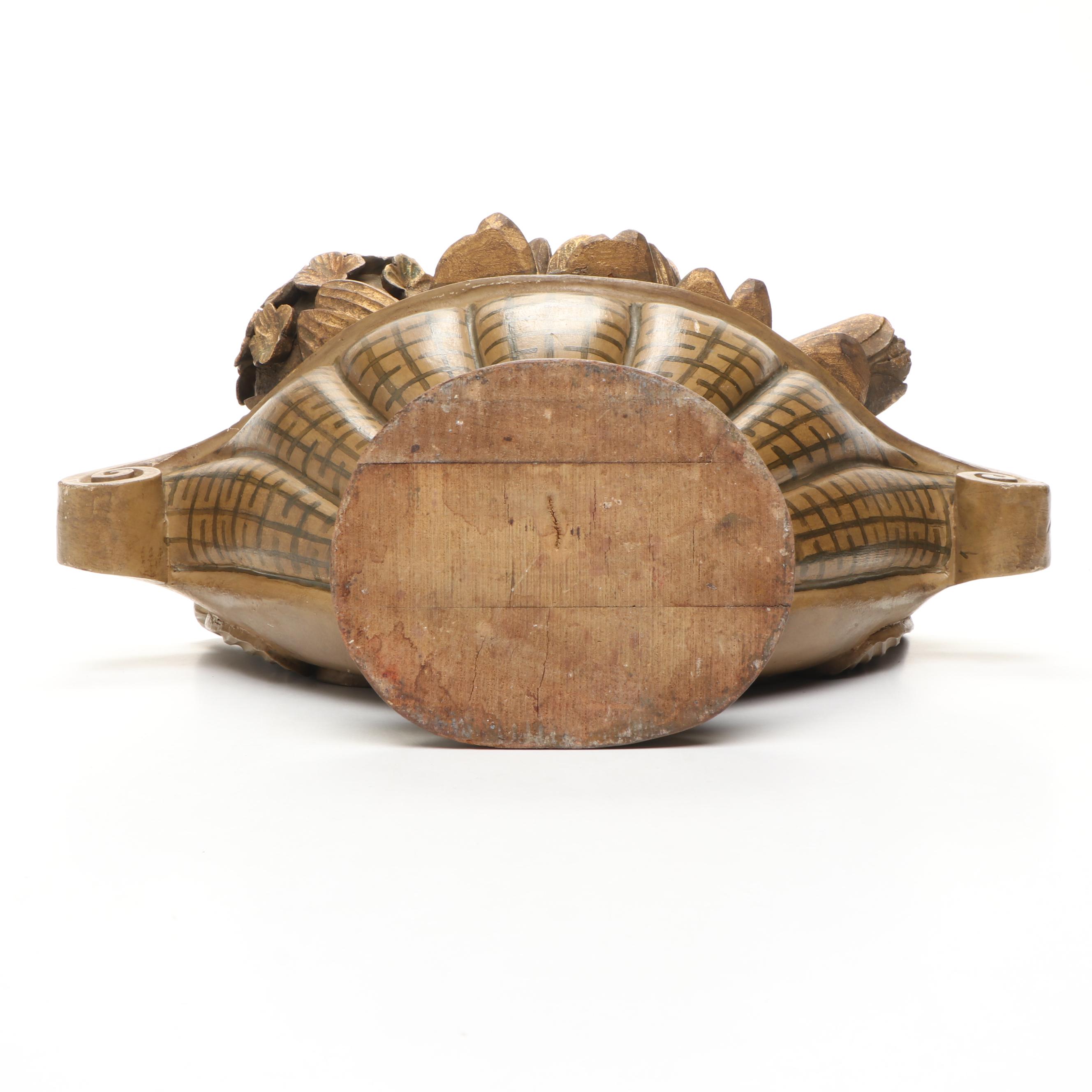 Carved Wood Flower Basket Figure