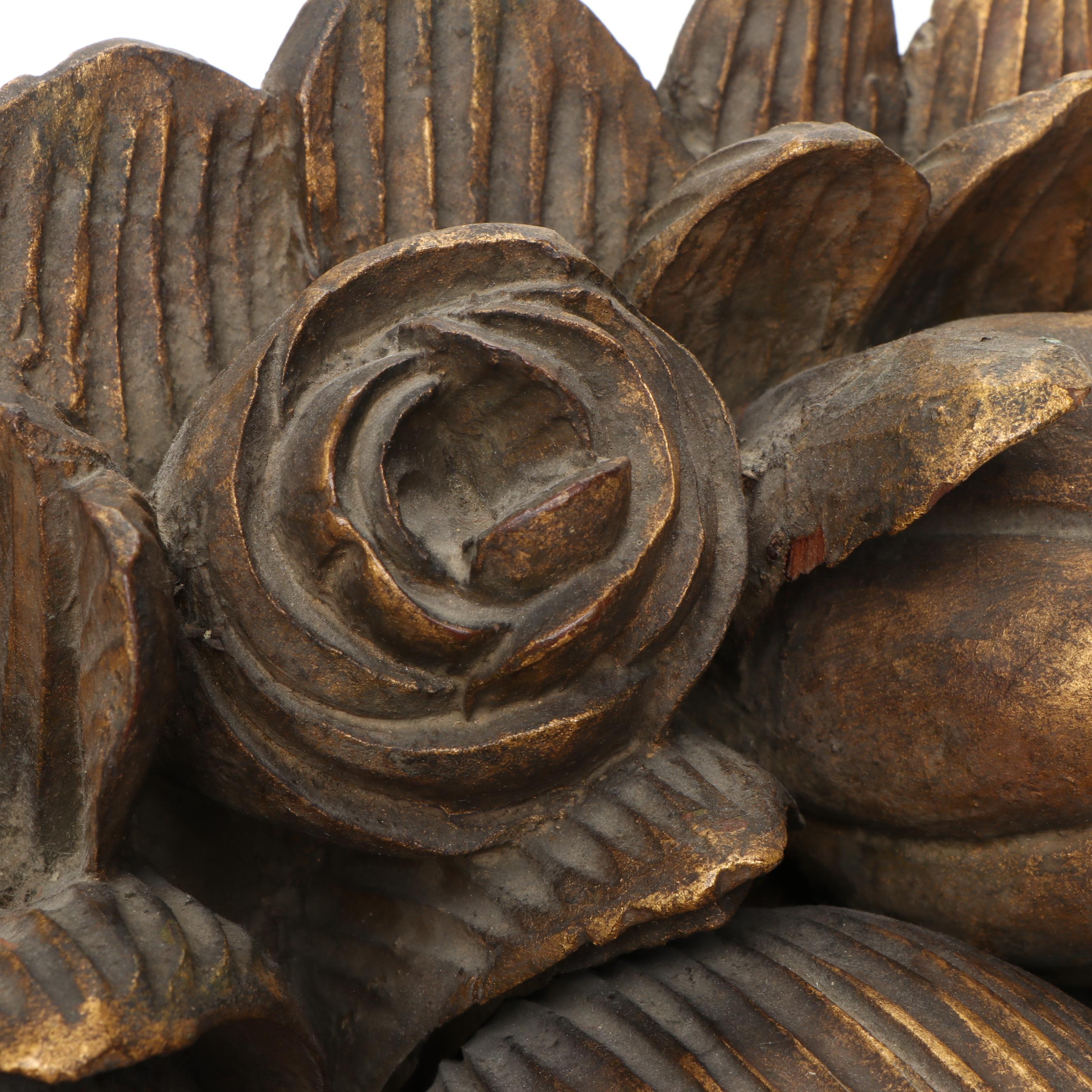 Carved Wood Flower Basket Figure