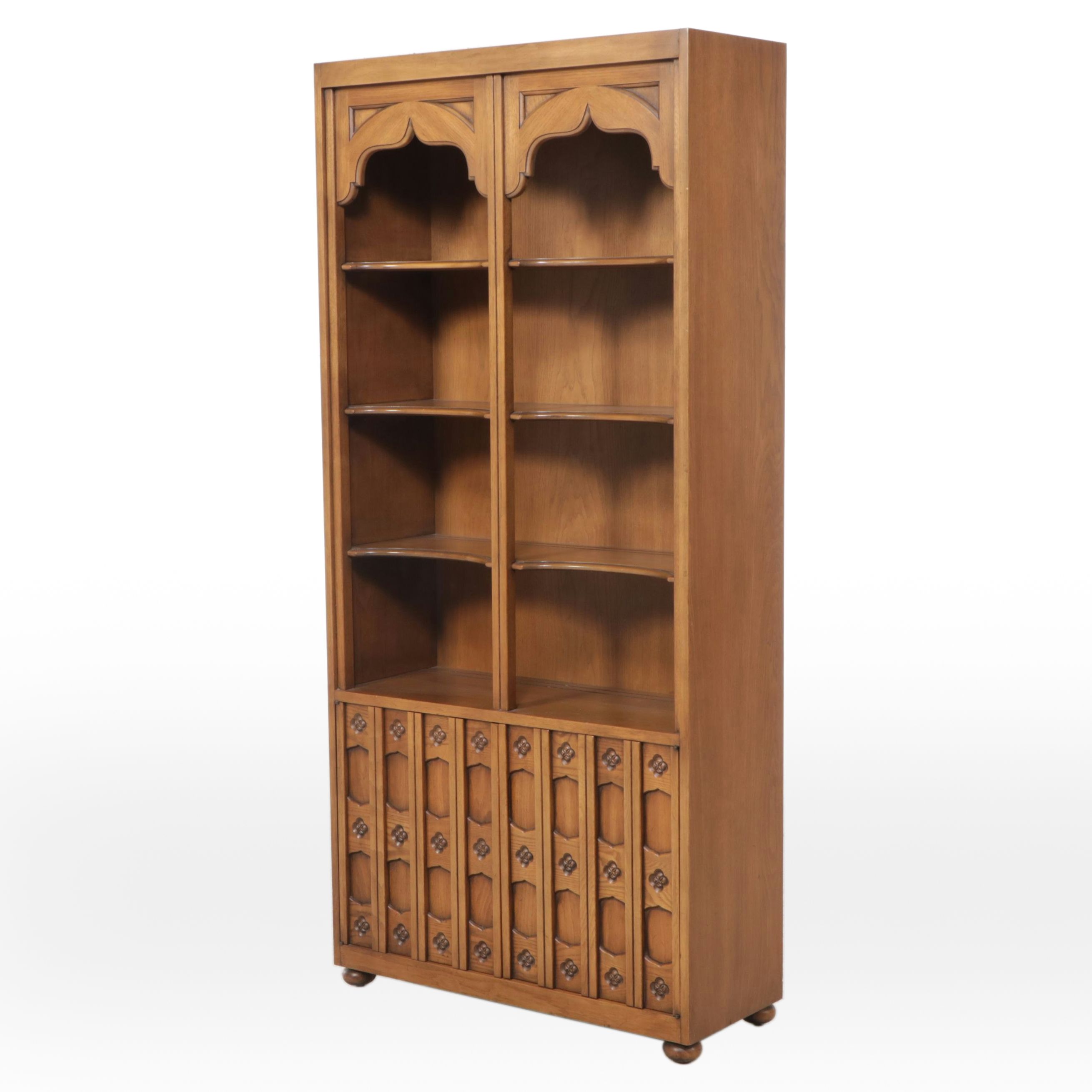 Drexel Spanish Revival Style Carved Wood Open Display Cabinet