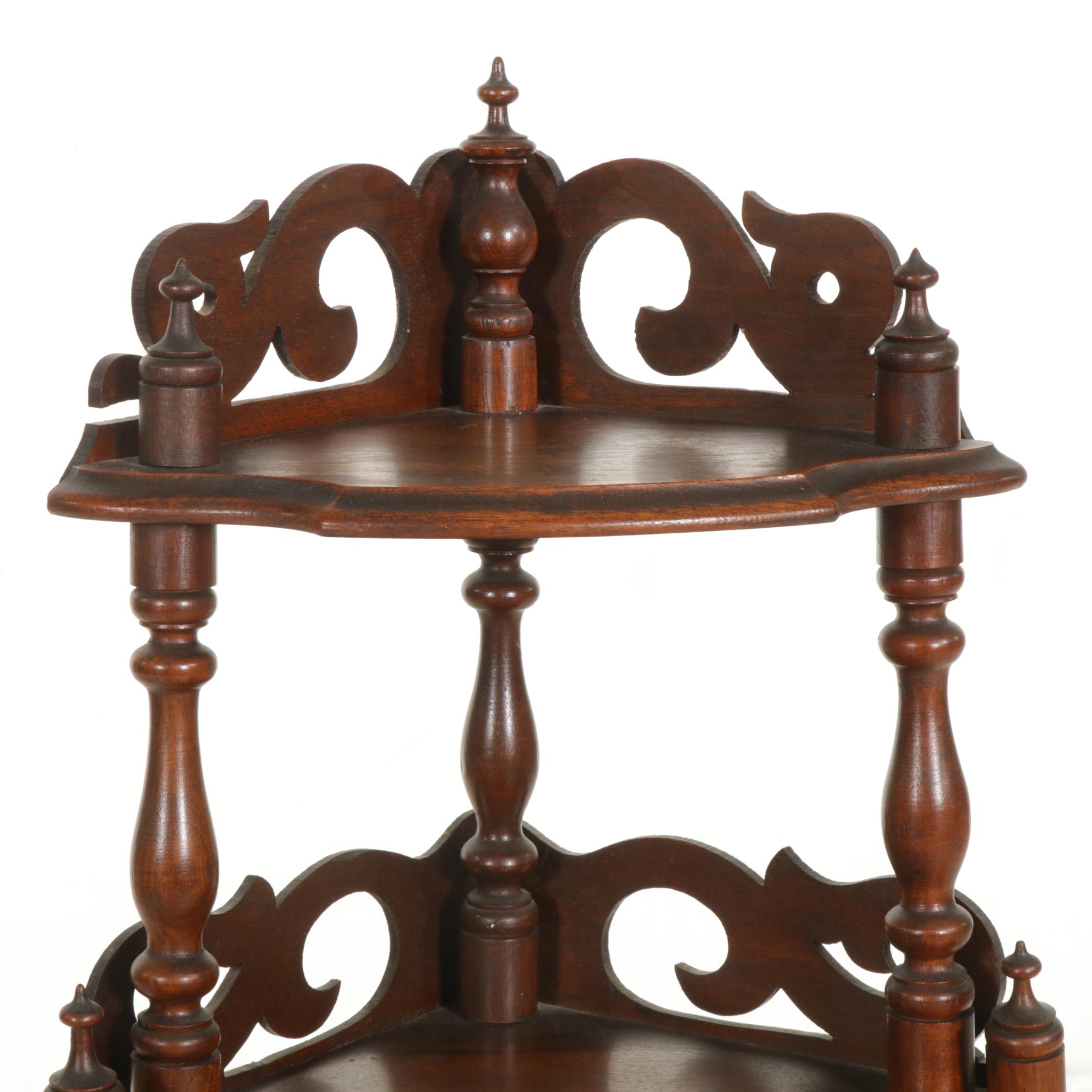 Victorian Style Walnut Corner Display Shelf