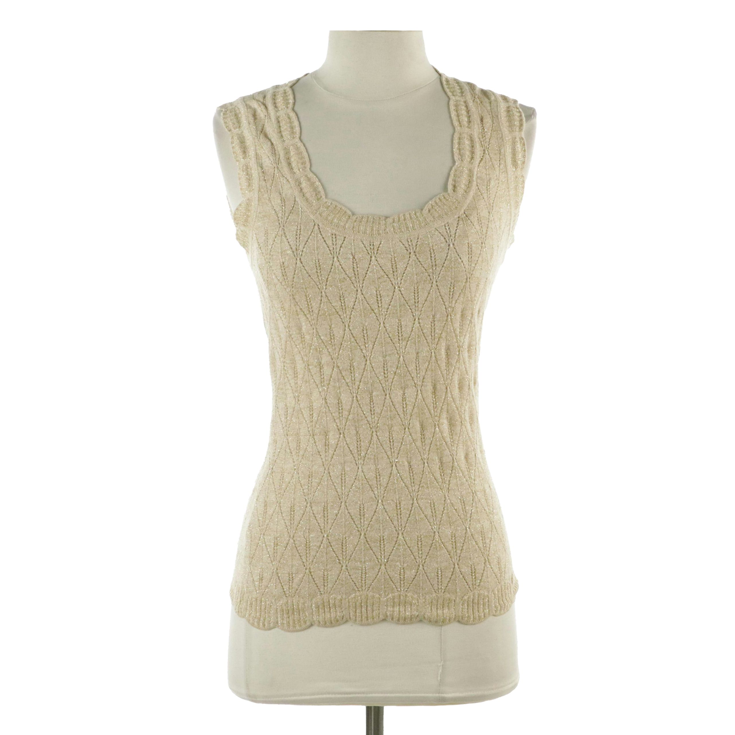 Carolina Herrera Metallic Merino Wool Scoop Neck Sleeveless Tank Top