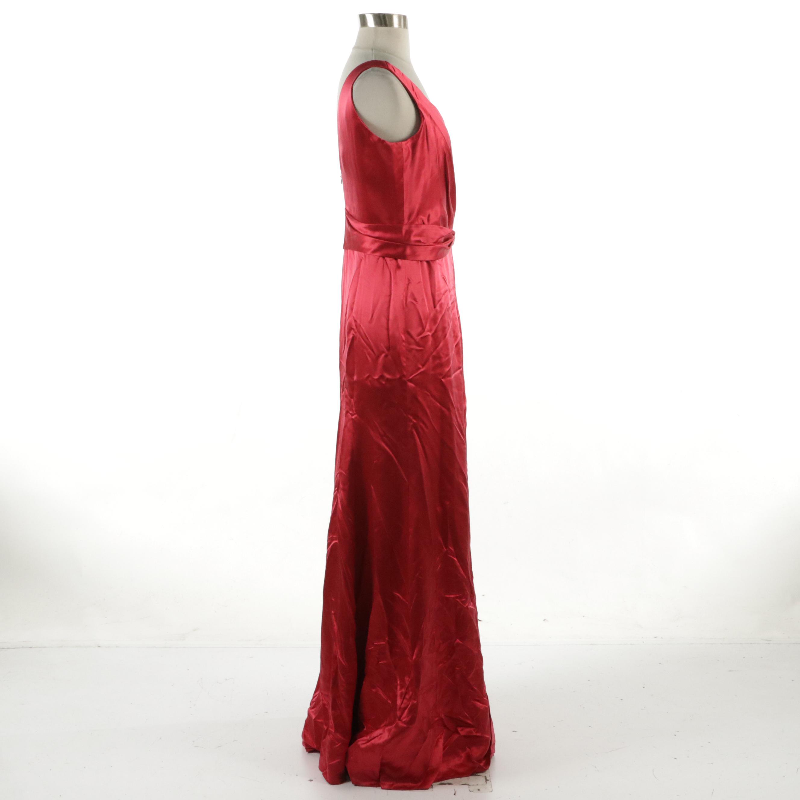Armani Collezioni Wrapped V-Neck Evening Gown in Red Silk