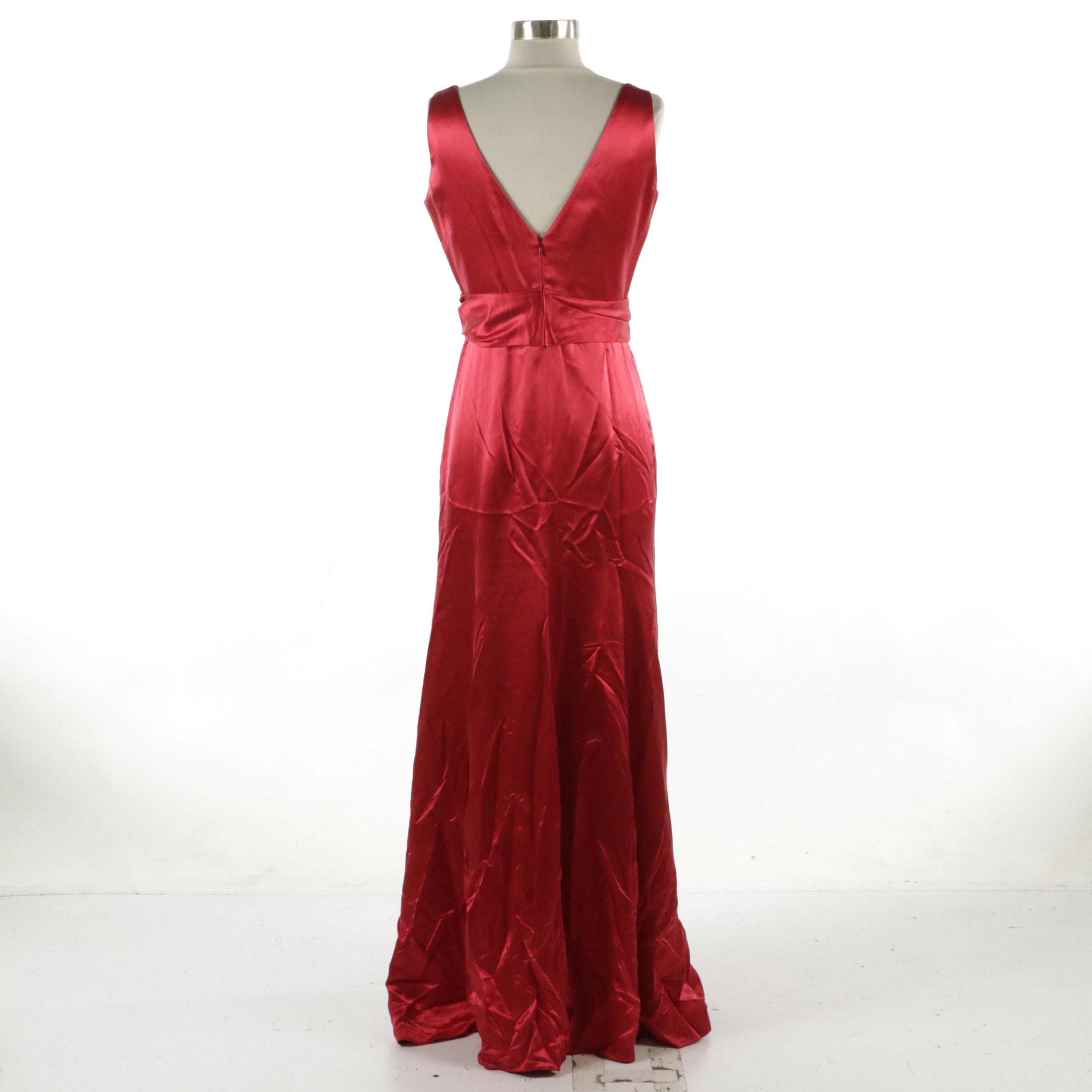 Armani Collezioni Wrapped V-Neck Evening Gown in Red Silk