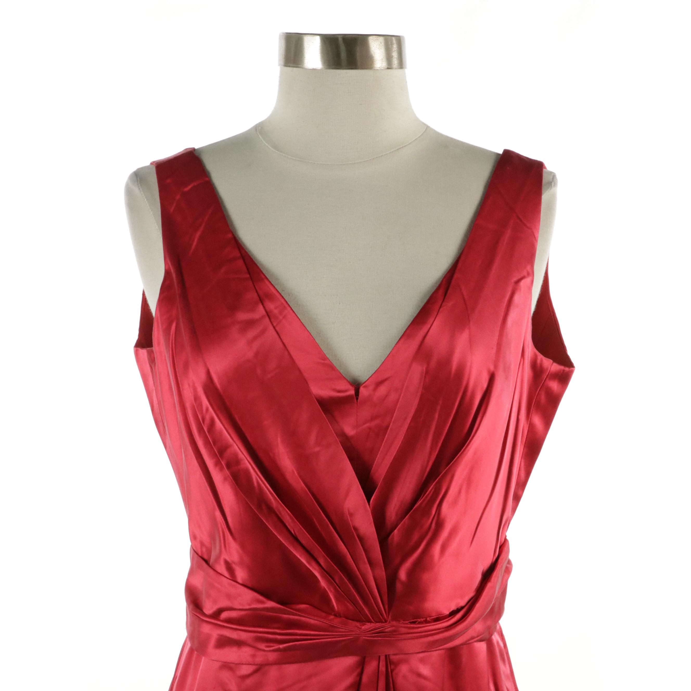 Armani Collezioni Wrapped V-Neck Evening Gown in Red Silk