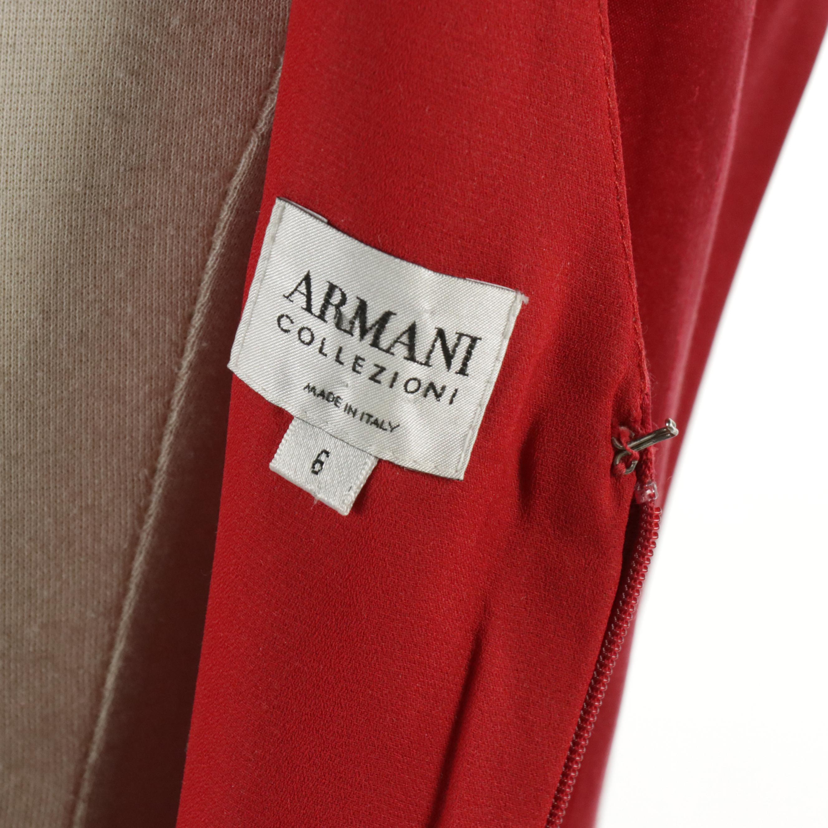 Armani Collezioni Wrapped V-Neck Evening Gown in Red Silk