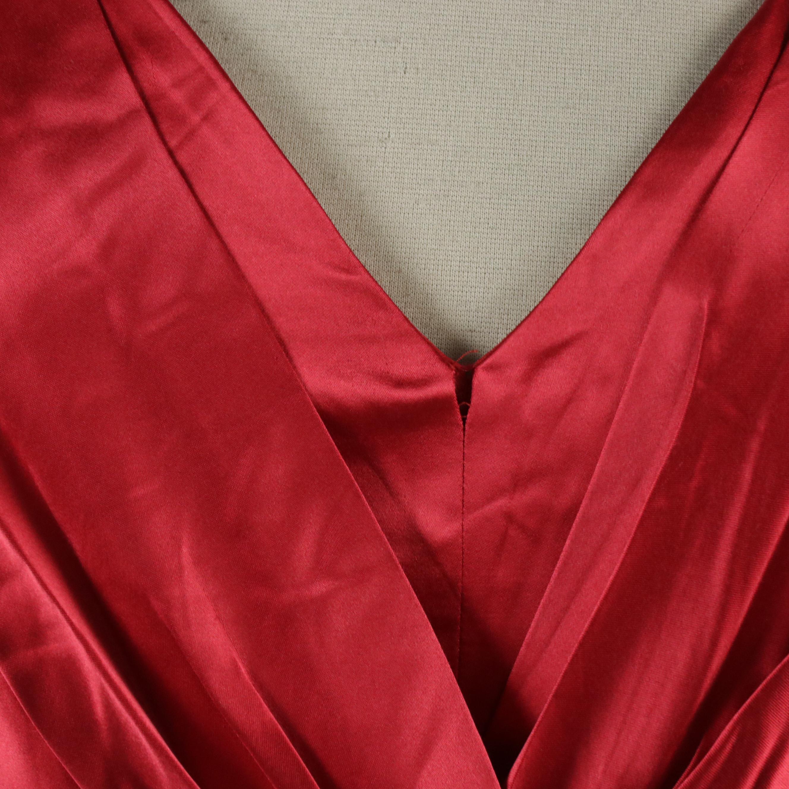 Armani Collezioni Wrapped V-Neck Evening Gown in Red Silk